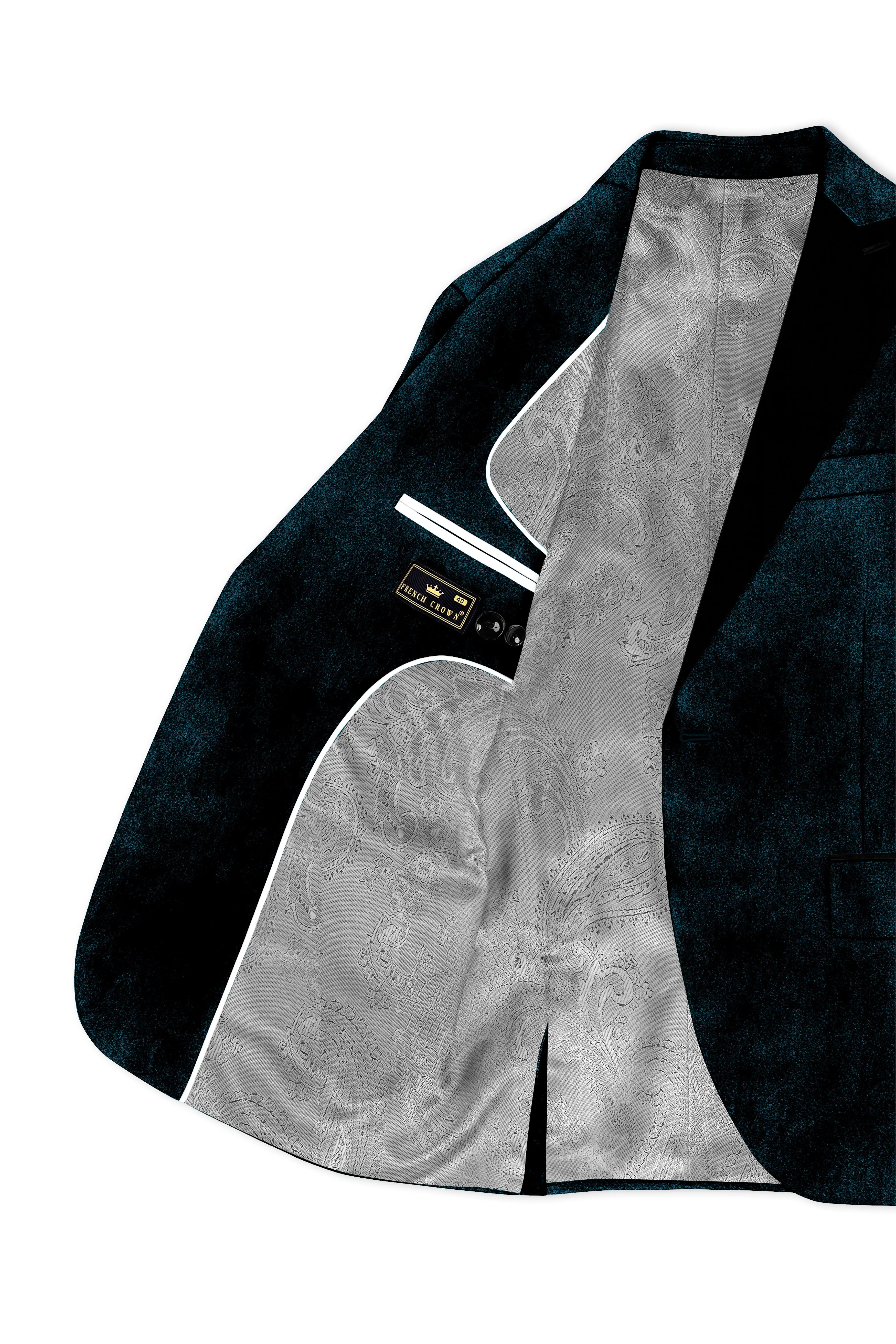 Rogue-Jaguar Blue Velvet Peak Lapel Tuxedo Blazer sold by French Crown product image thumbnail 5
