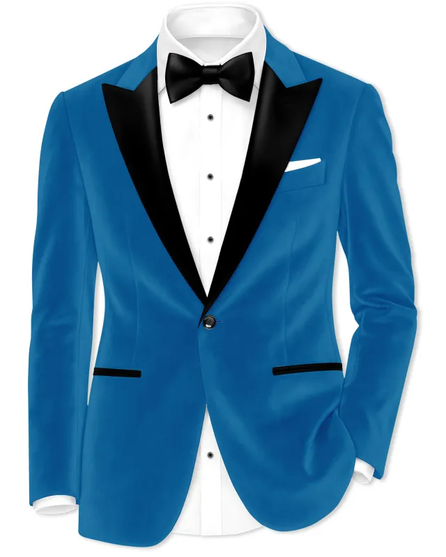 Orvian-Venice Blue Velvet Peak Lapel Tuxedo Blazer made by French Crown