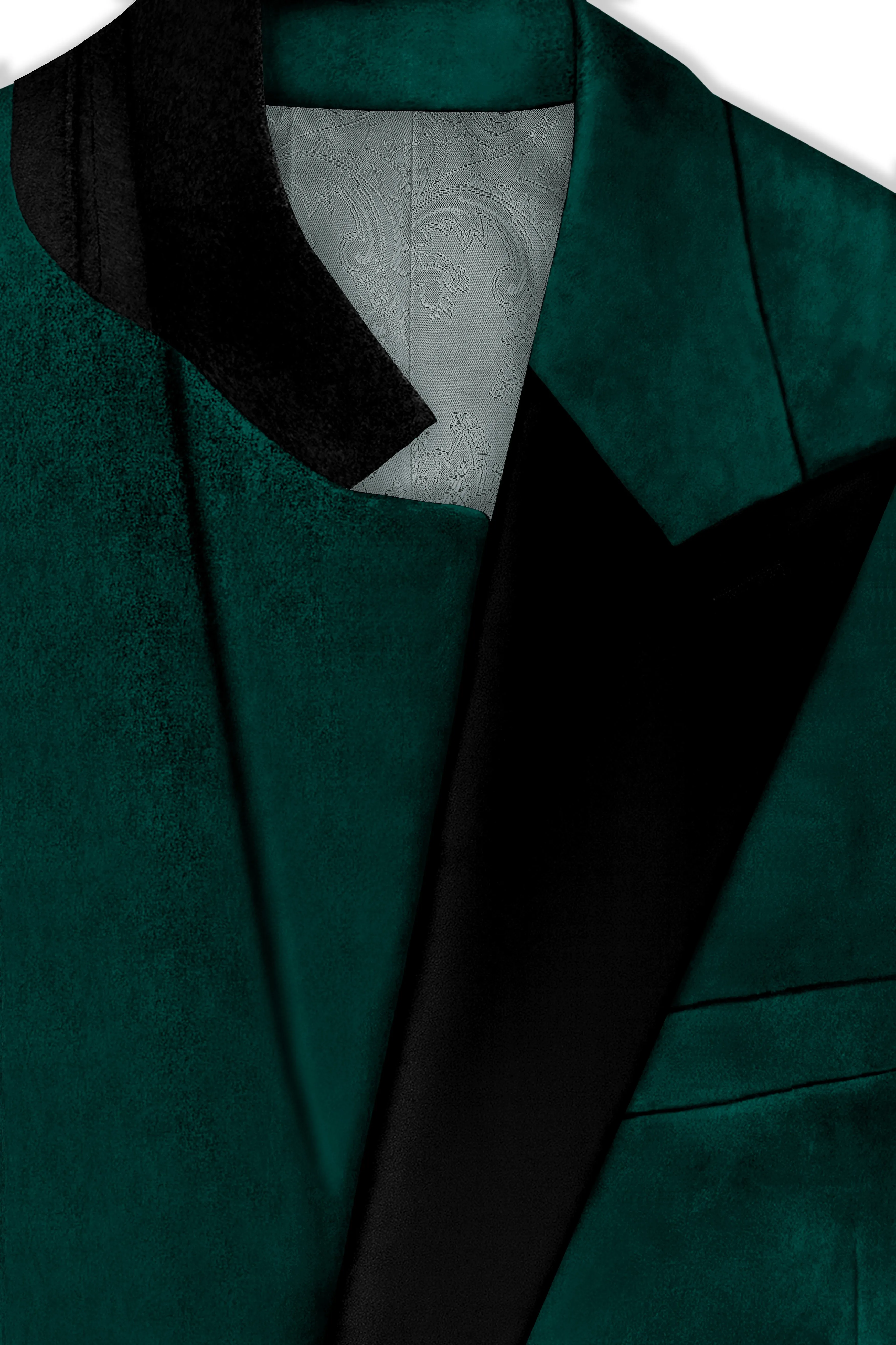 Lagoon-Teal Green Velvet Peak Lapel Tuxedo Blazer sold by French Crown product image thumbnail 4
