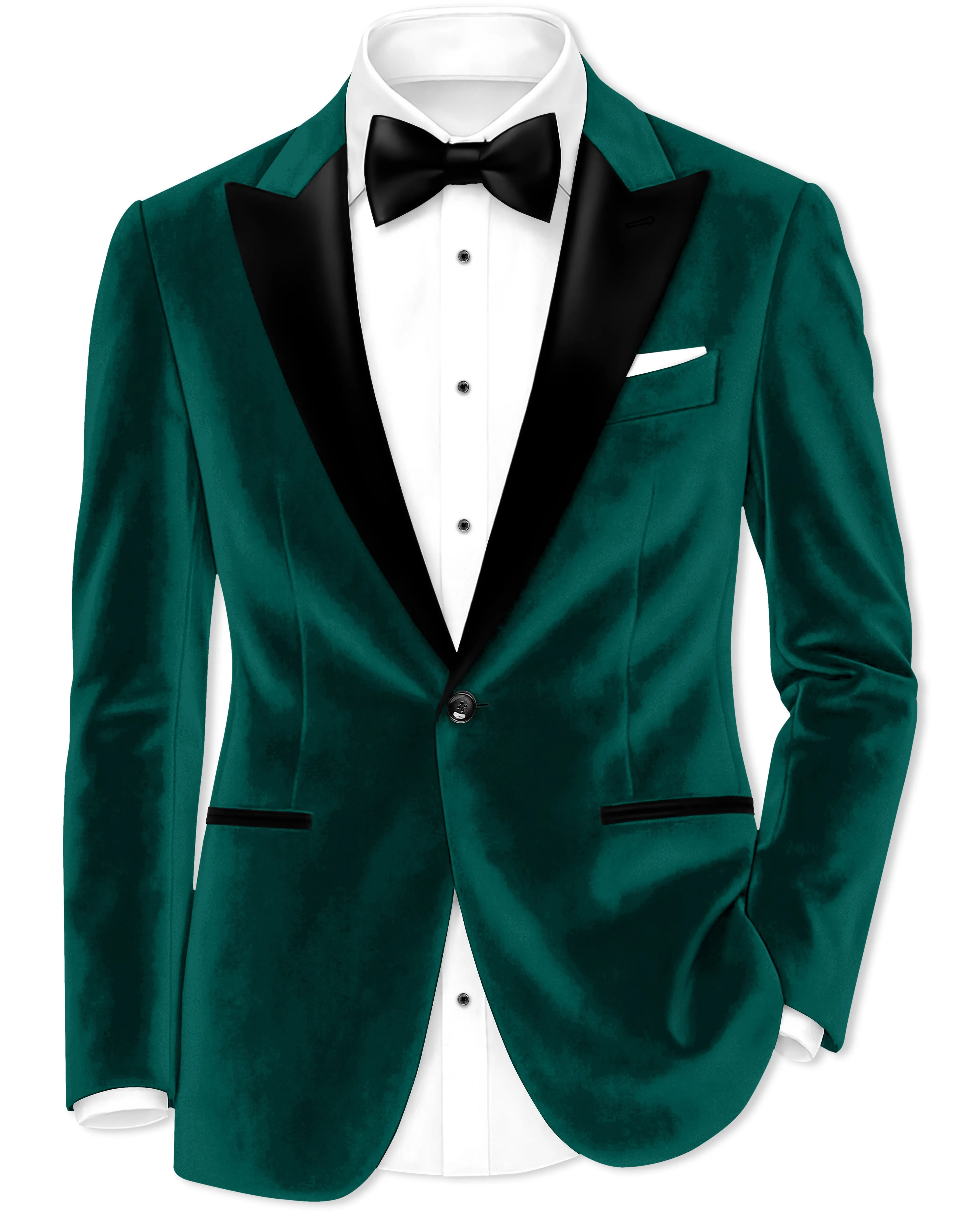 Lagoon-Teal Green Velvet Peak Lapel Tuxedo Blazer sold by French Crown
