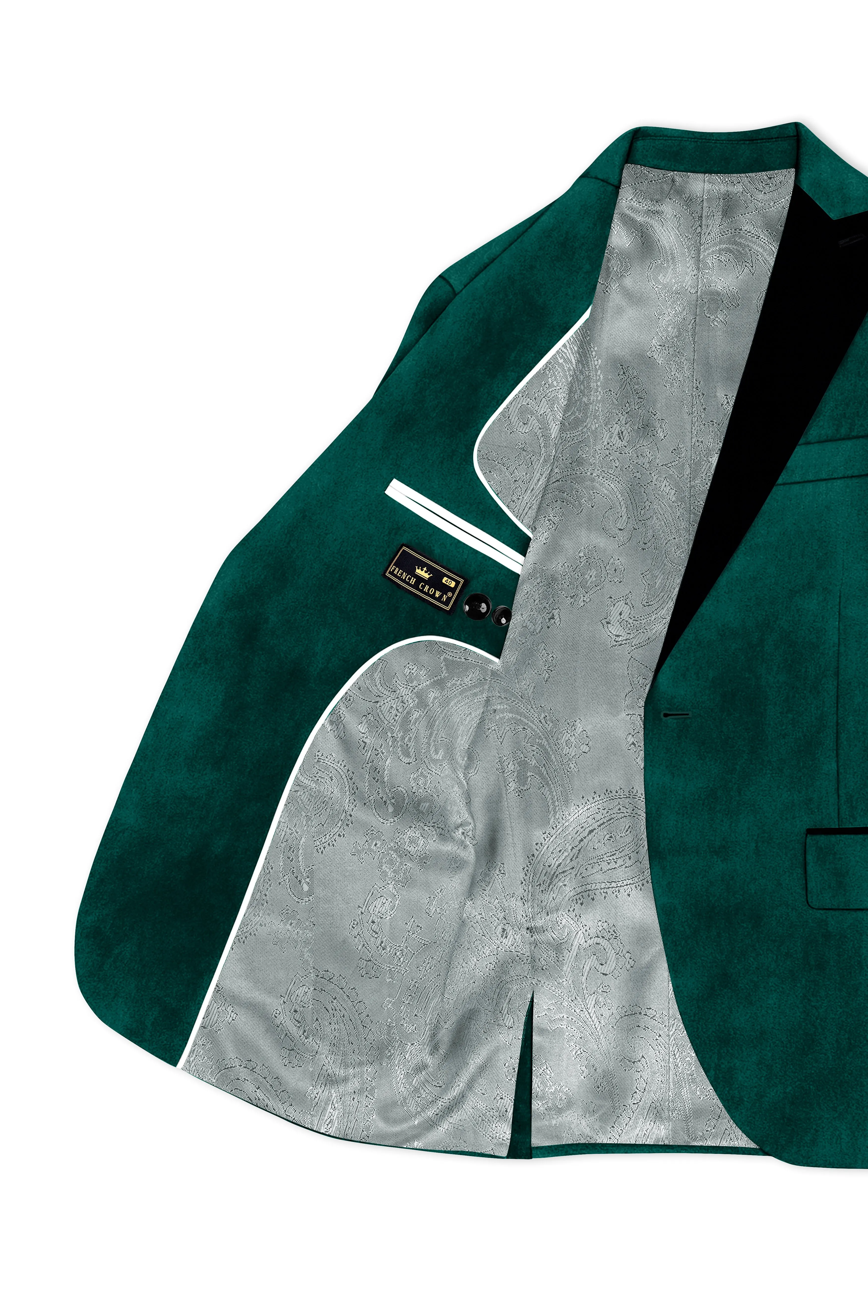 Lagoon-Teal Green Velvet Peak Lapel Tuxedo Blazer sold by French Crown product image thumbnail 5
