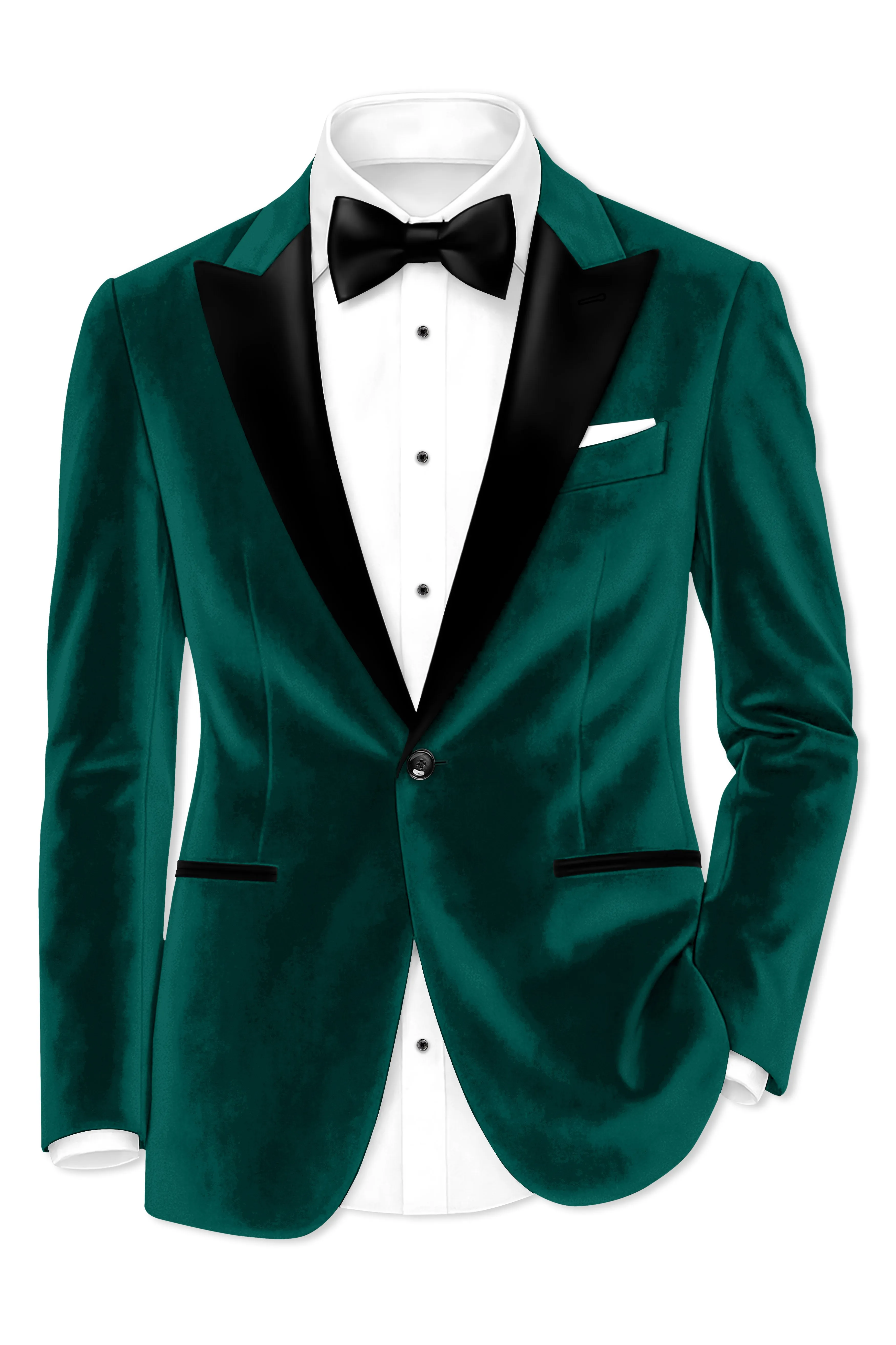 Lagoon-Teal Green Velvet Peak Lapel Tuxedo Blazer sold by French Crown product image thumbnail 2