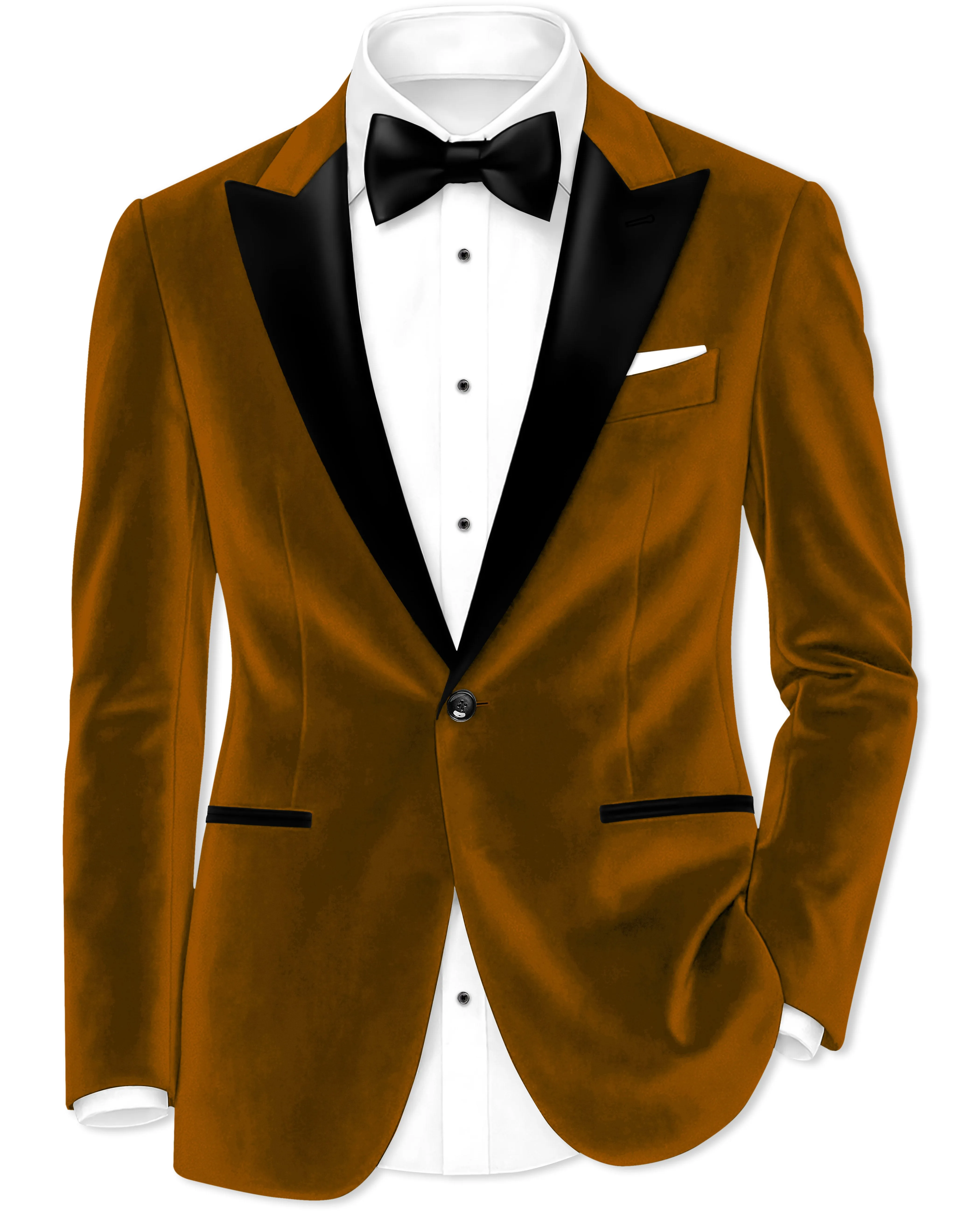 Cavaro-Saddle Brown Velvet Peak Lapel Tuxedo Blazer sold by French Crown