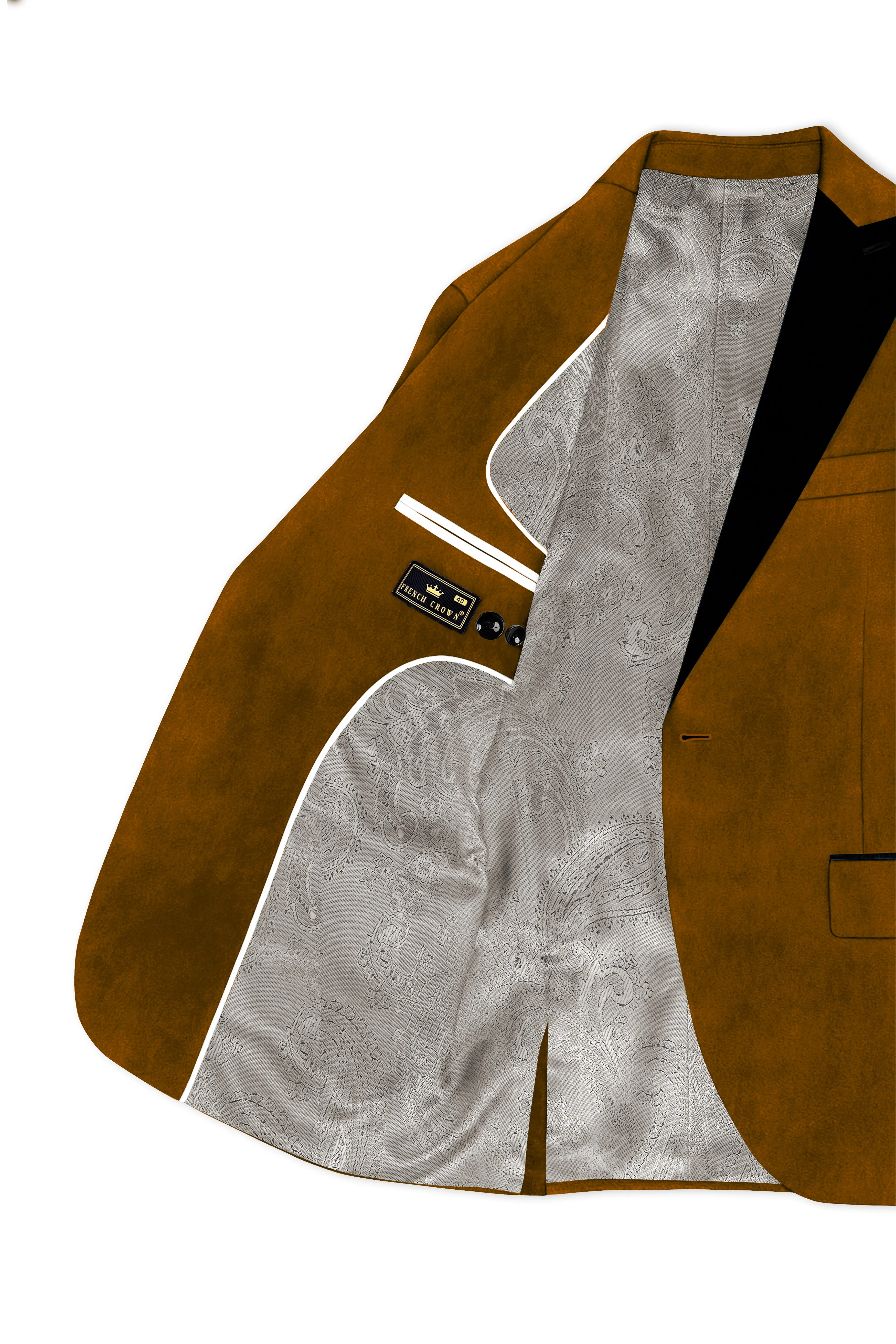 Cavaro-Saddle Brown Velvet Peak Lapel Tuxedo Blazer sold by French Crown product image thumbnail 5