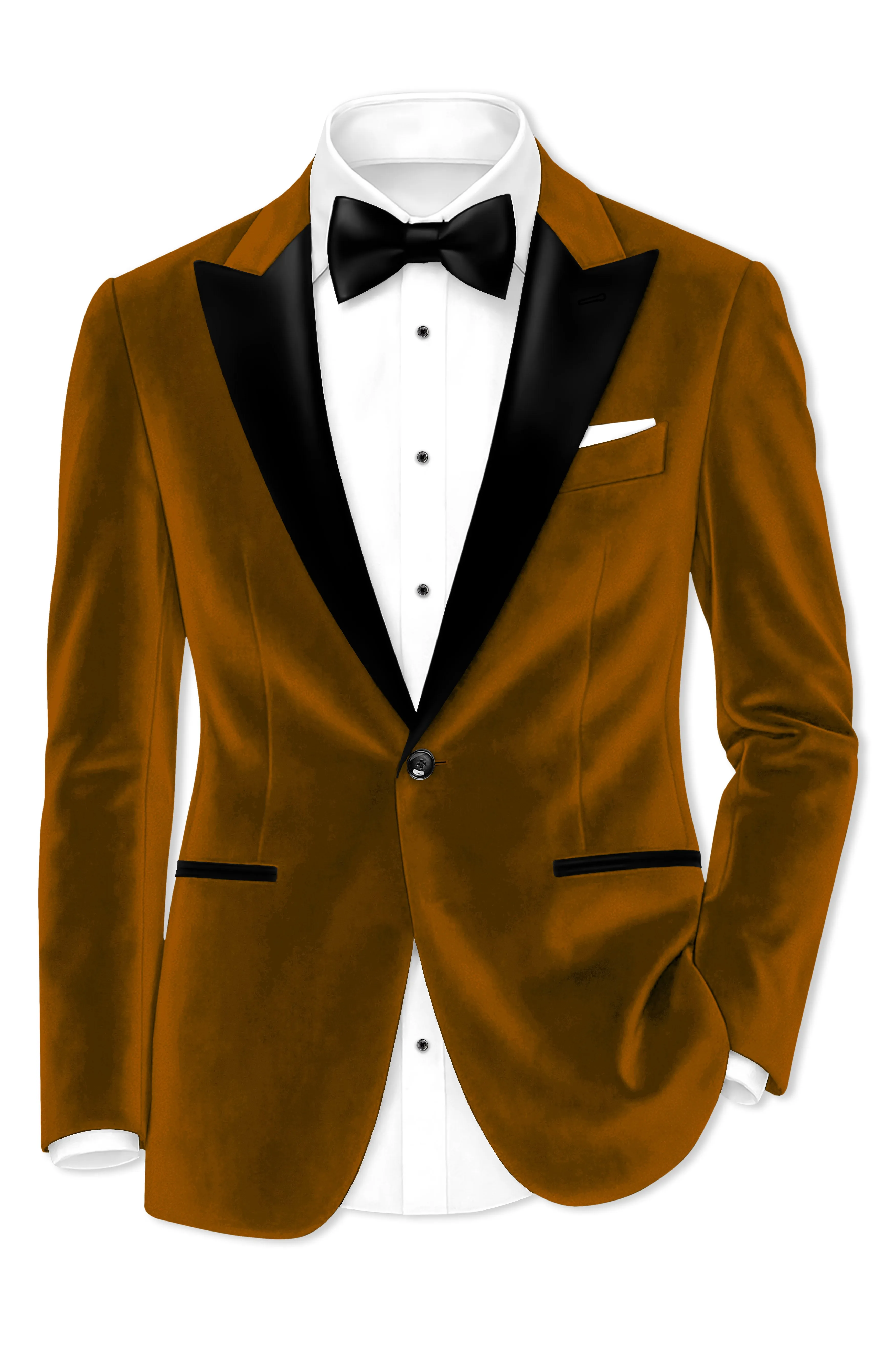 Cavaro-Saddle Brown Velvet Peak Lapel Tuxedo Blazer sold by French Crown product image thumbnail 2
