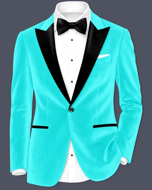 Sovereign-Turquoise Blue Velvet Peak Lapel Tuxedo Blazer made by French Crown