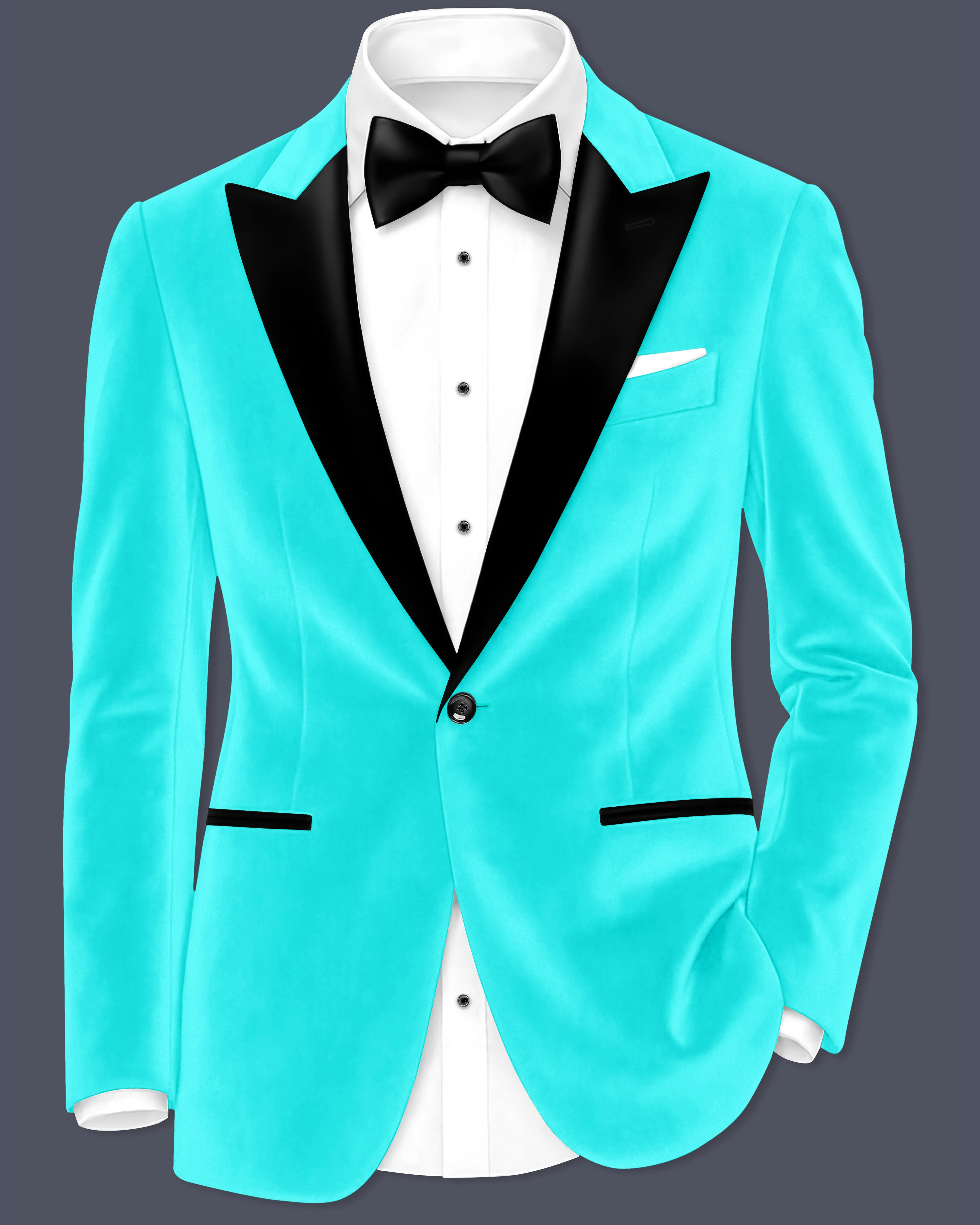 Sovereign-Turquoise Blue Velvet Peak Lapel Tuxedo Blazer sold by French Crown