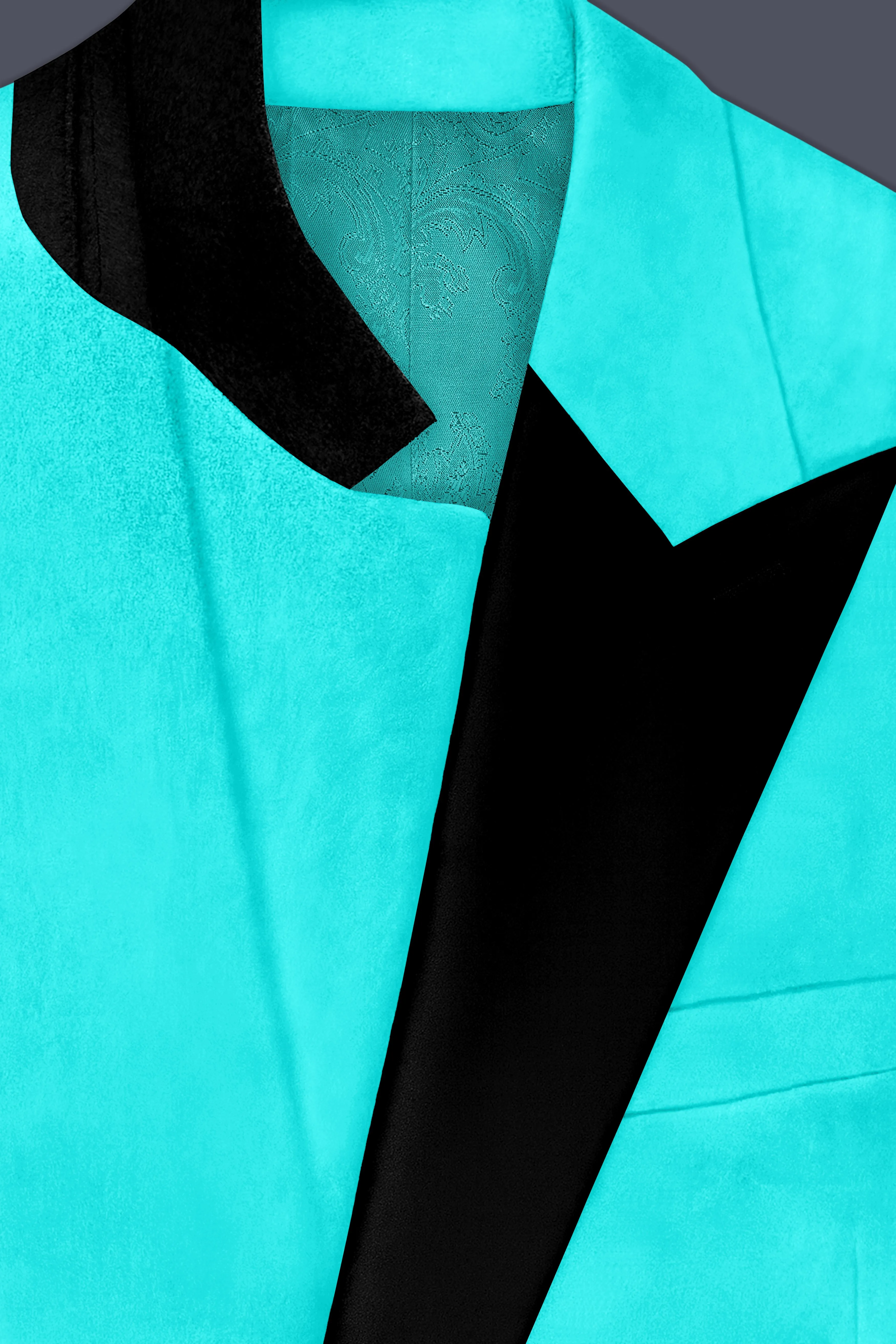 Sovereign-Turquoise Blue Velvet Peak Lapel Tuxedo Blazer sold by French Crown product image thumbnail 5