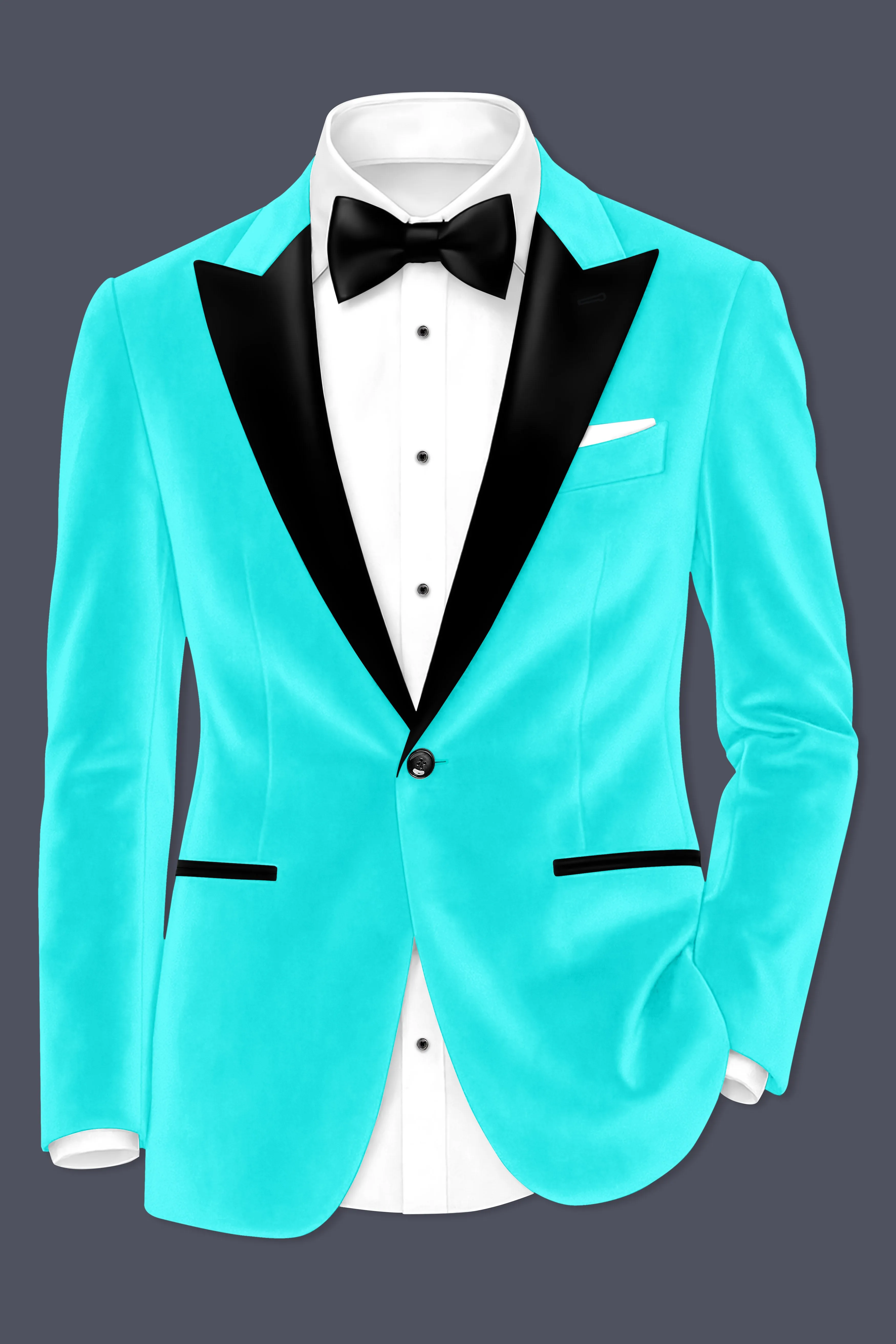 Sovereign-Turquoise Blue Velvet Peak Lapel Tuxedo Blazer sold by French Crown product image thumbnail 2