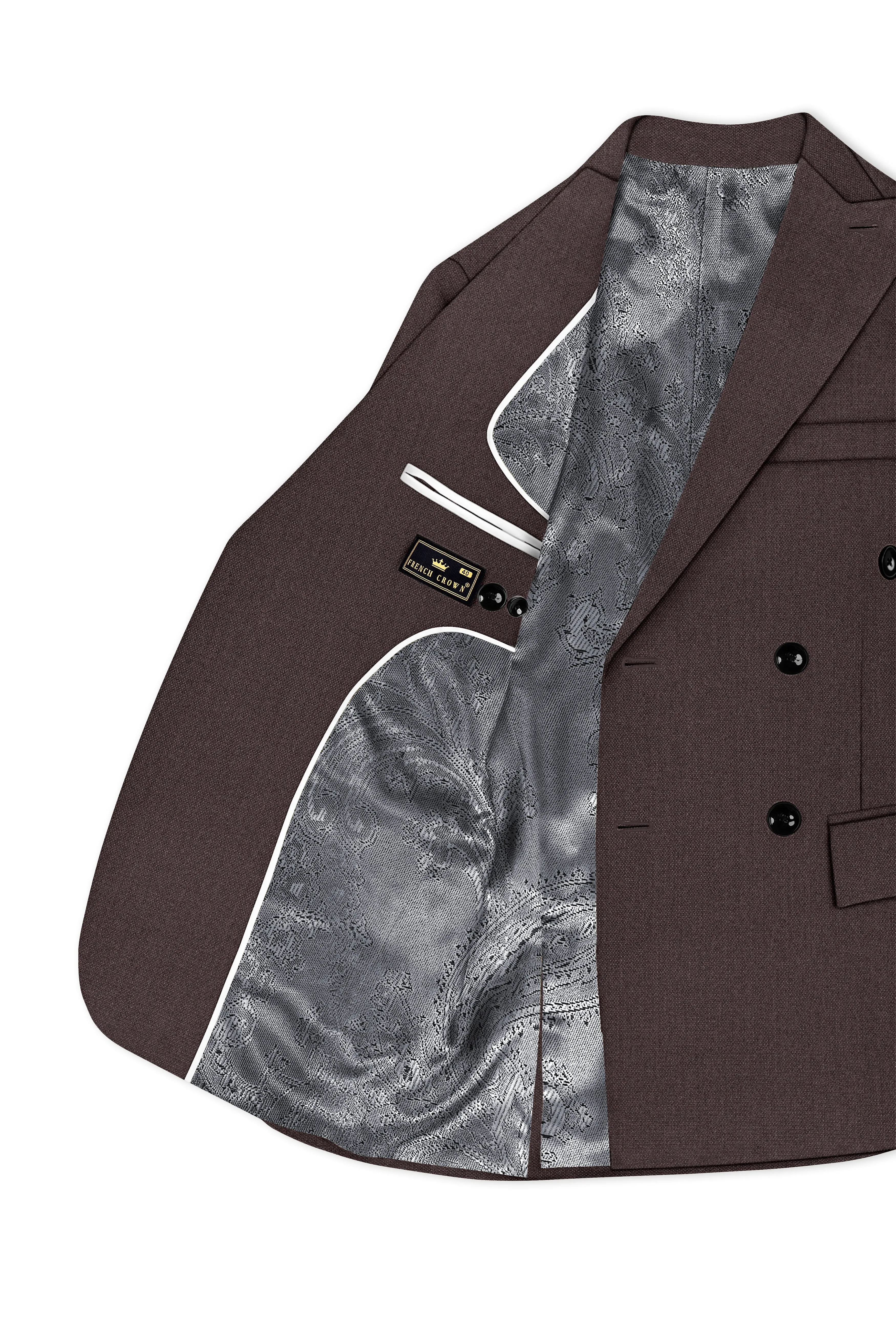 Estate-Fuscous Brown Diamond Textured Wool Rich Slight Stretch Double Breasted Blazer sold by French Crown product image thumbnail 5