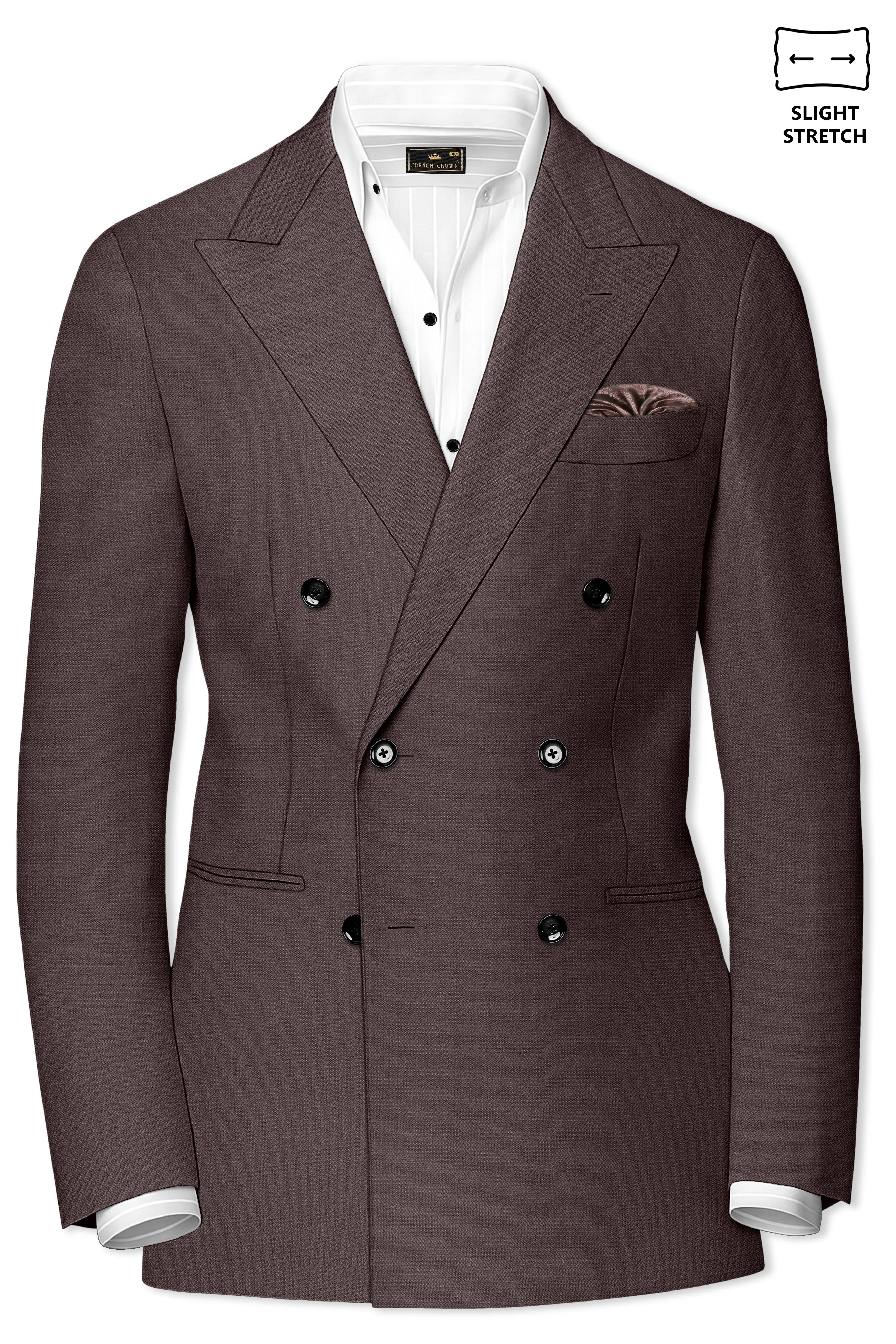 Estate-Fuscous Brown Diamond Textured Wool Rich Slight Stretch Double Breasted Blazer sold by French Crown product image thumbnail 2