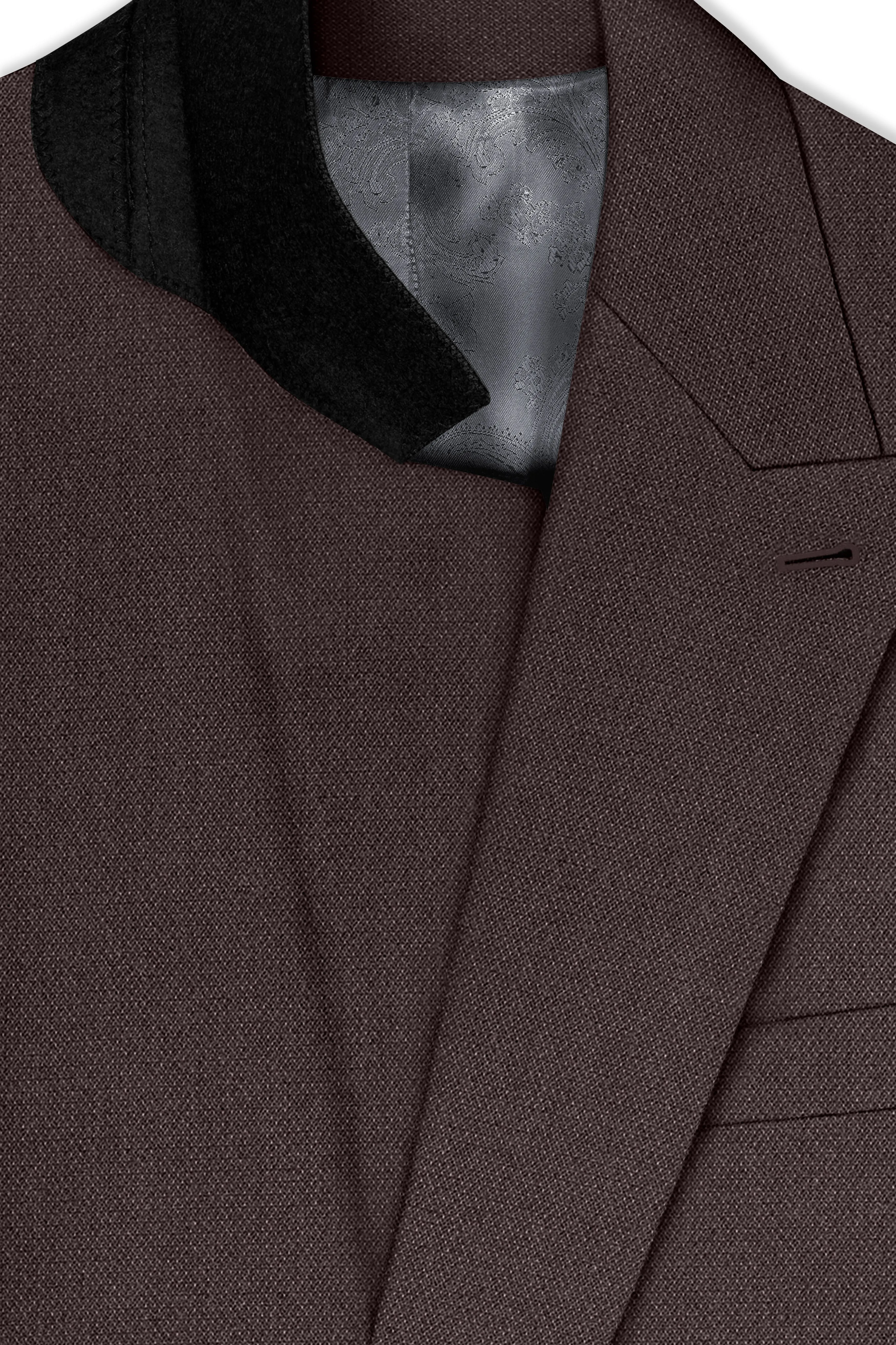 Estate-Fuscous Brown Diamond Textured Wool Rich Slight Stretch Double Breasted Blazer sold by French Crown product image thumbnail 4