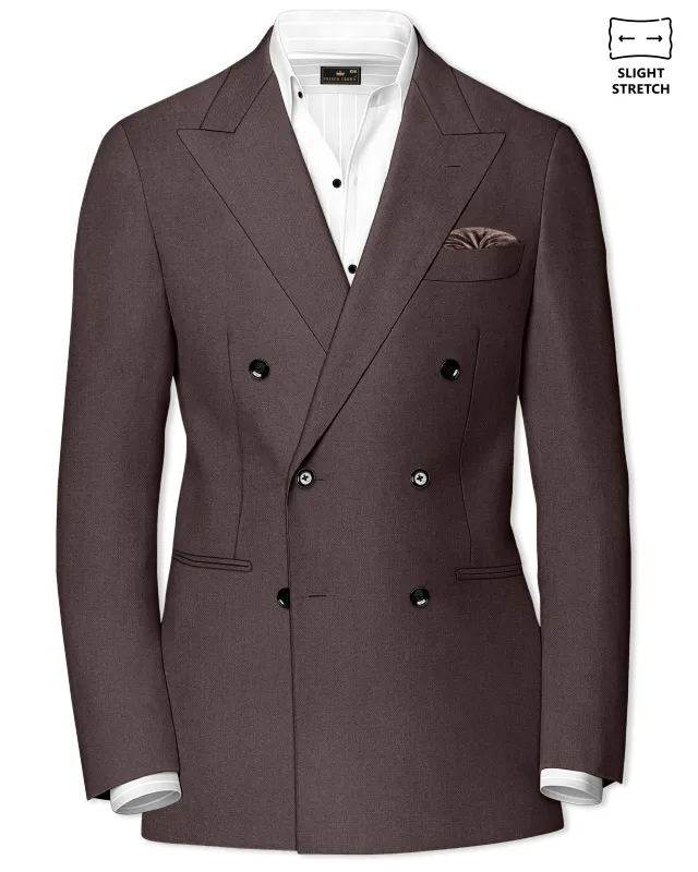 Estate-Fuscous Brown Diamond Textured Wool Rich Slight Stretch Double Breasted Blazer made by French Crown