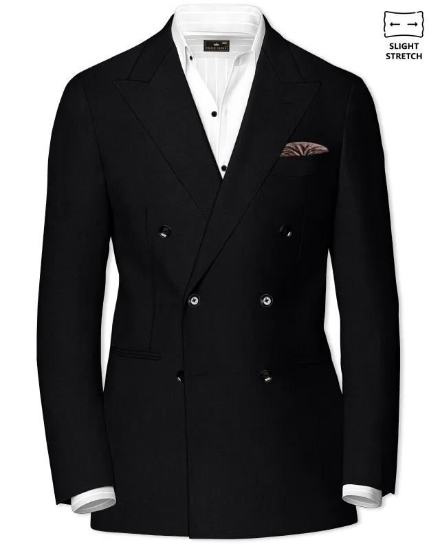 Regal-Jade Black Diamond Textured Wool Rich Slight Stretch Double Breasted Blazer made by French Crown