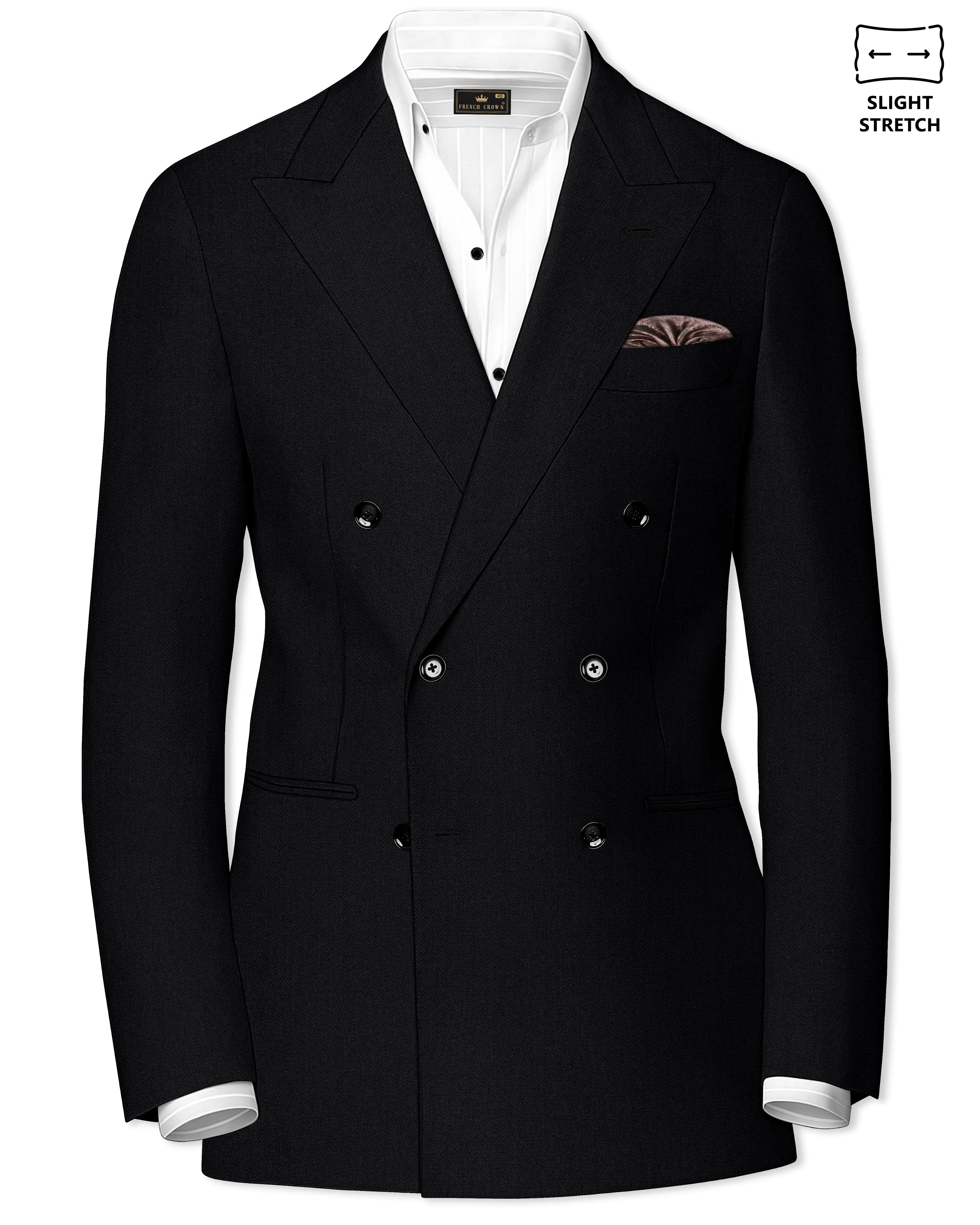 Regal-Jade Black Diamond Textured Wool Rich Slight Stretch Double Breasted Blazer sold by French Crown