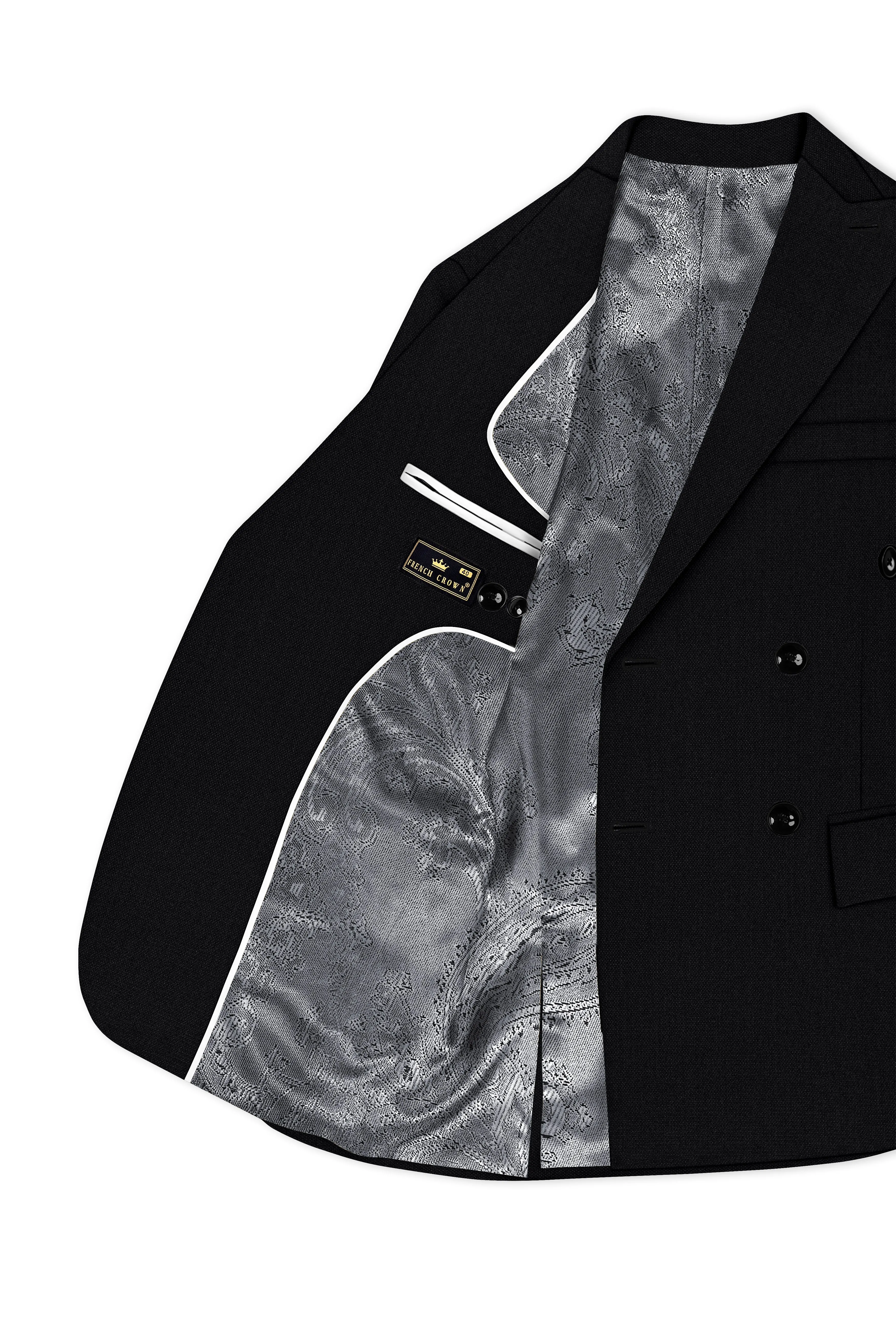 Regal-Jade Black Diamond Textured Wool Rich Slight Stretch Double Breasted Blazer sold by French Crown product image thumbnail 5
