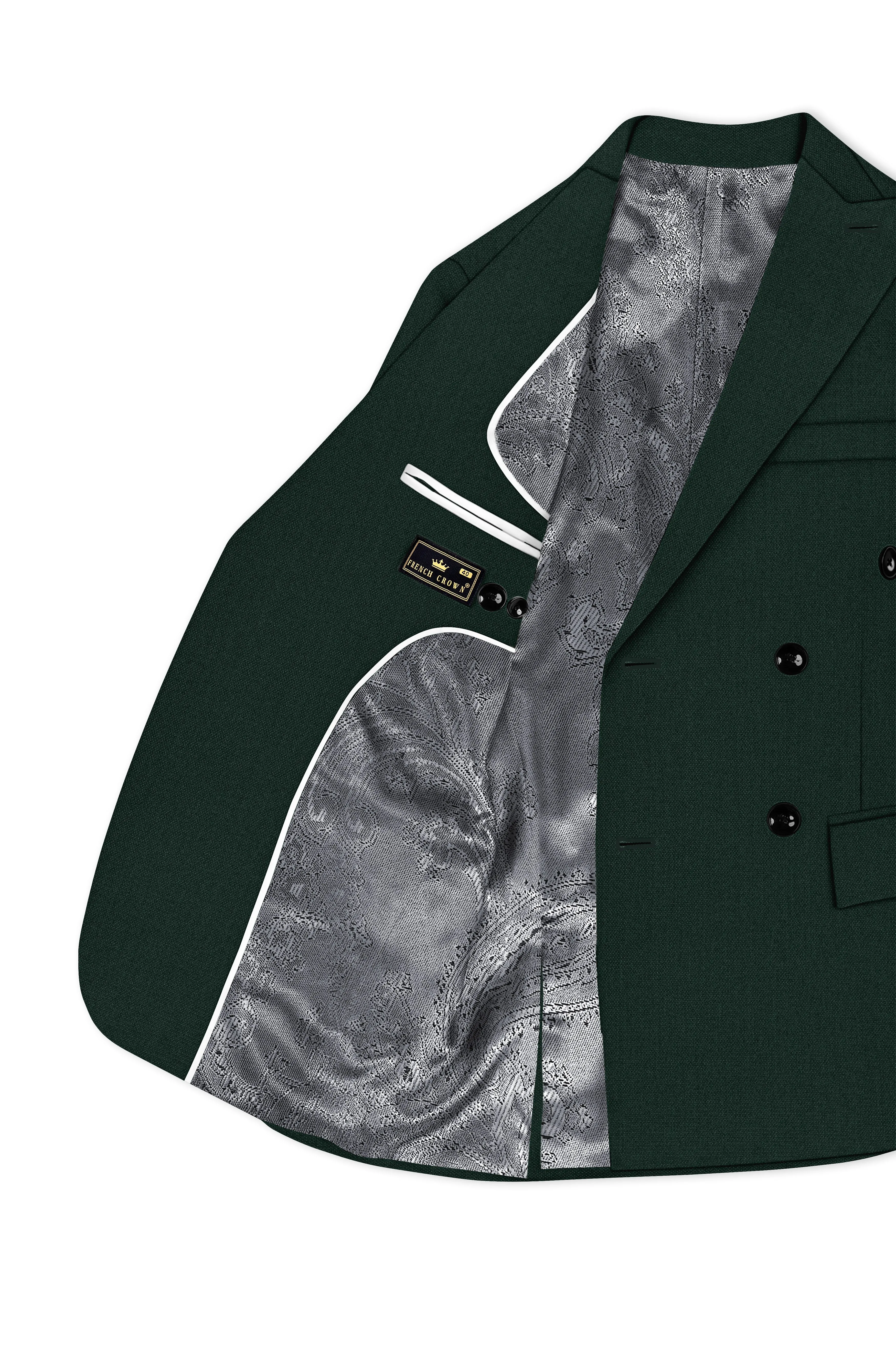Noble-Phthalo Green Diamond Textured Wool Rich Slight Stretch Double Breasted Blazer sold by French Crown product image thumbnail 5