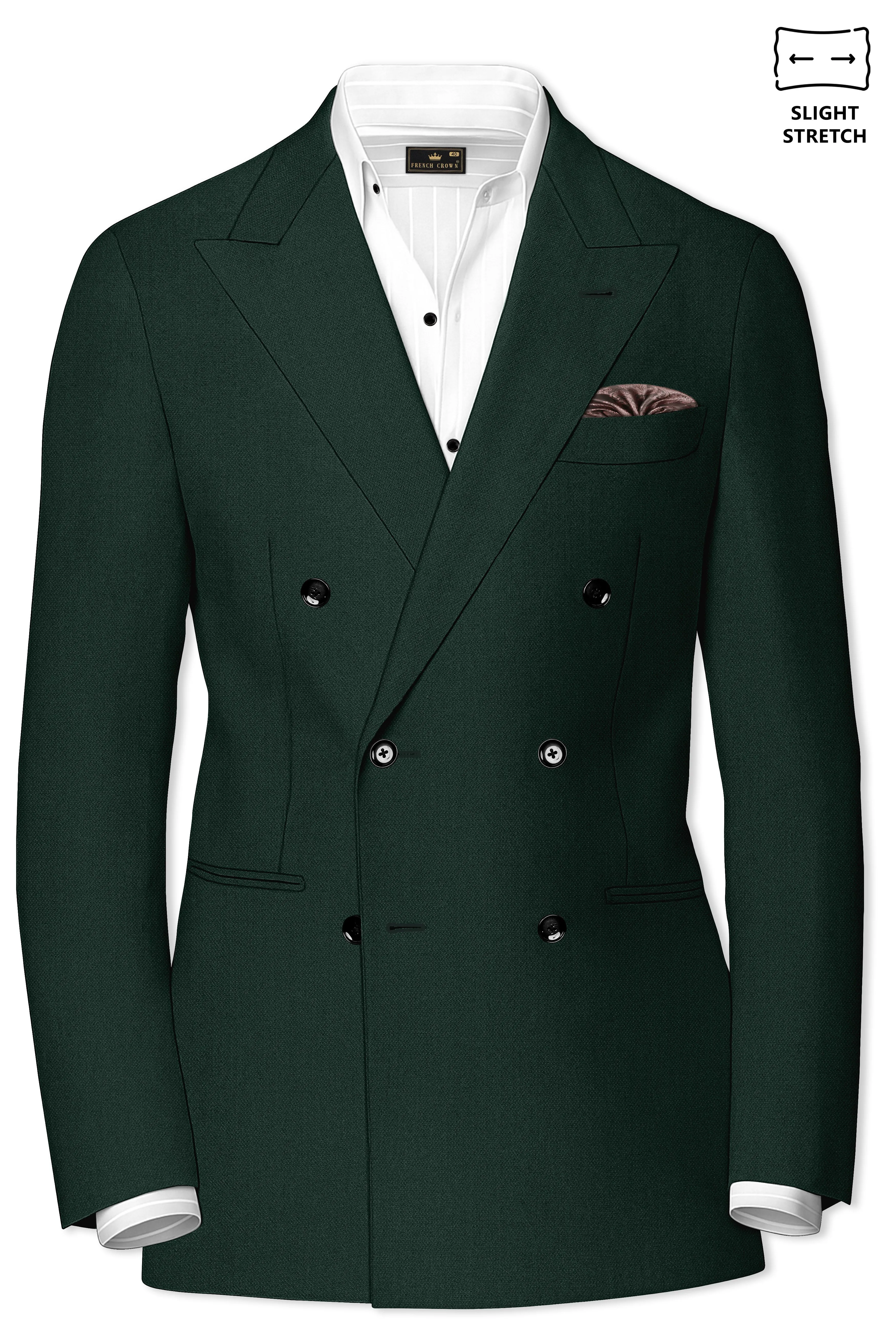 Noble-Phthalo Green Diamond Textured Wool Rich Slight Stretch Double Breasted Blazer sold by French Crown product image thumbnail 2