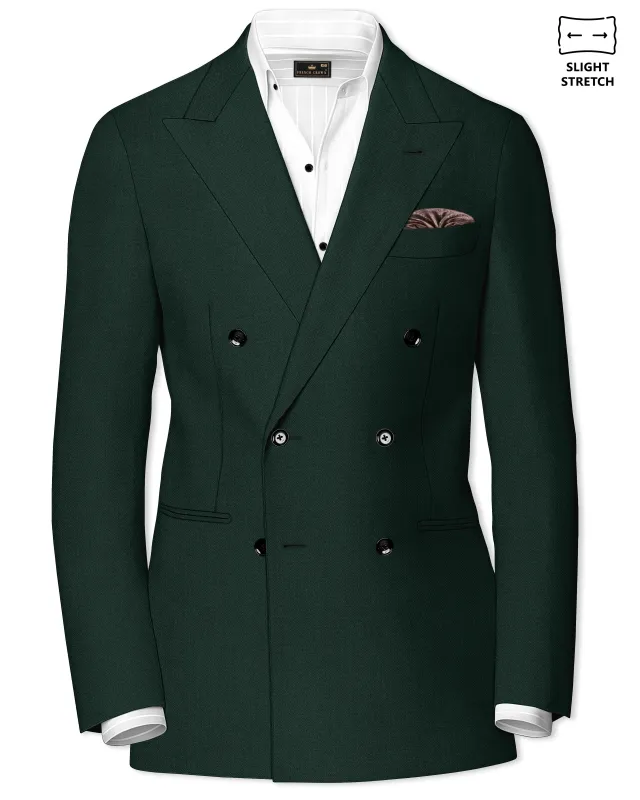 Noble-Phthalo Green Diamond Textured Wool Rich Slight Stretch Double Breasted Blazer made by French Crown