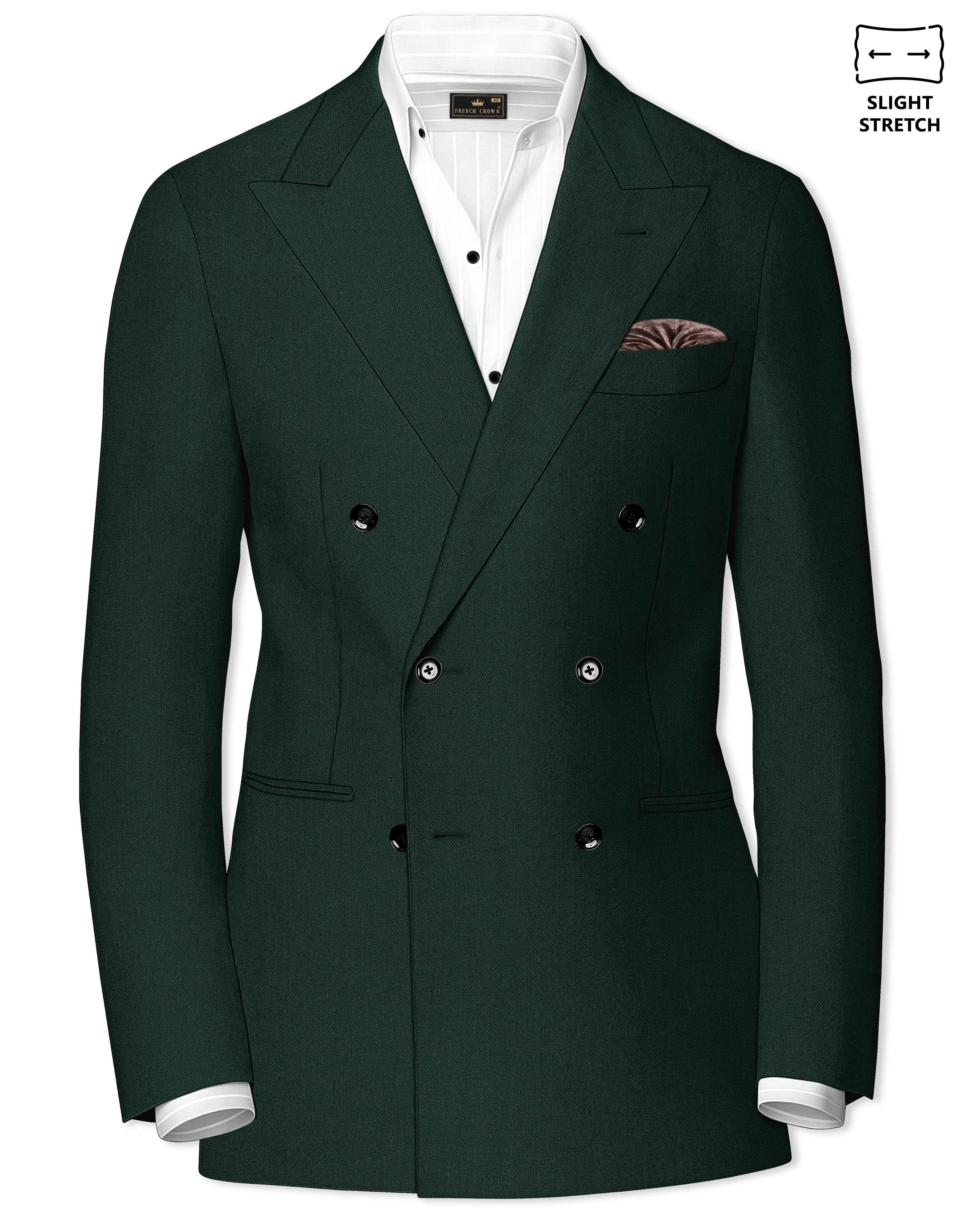 Noble-Phthalo Green Diamond Textured Wool Rich Slight Stretch Double Breasted Blazer sold by French Crown
