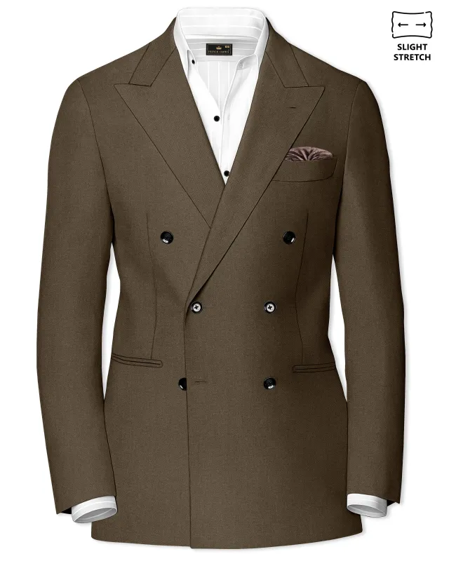 Vireo-Taupe Brown Diamond Textured Wool Rich Slight Stretch Double Breasted Blazer made by French Crown