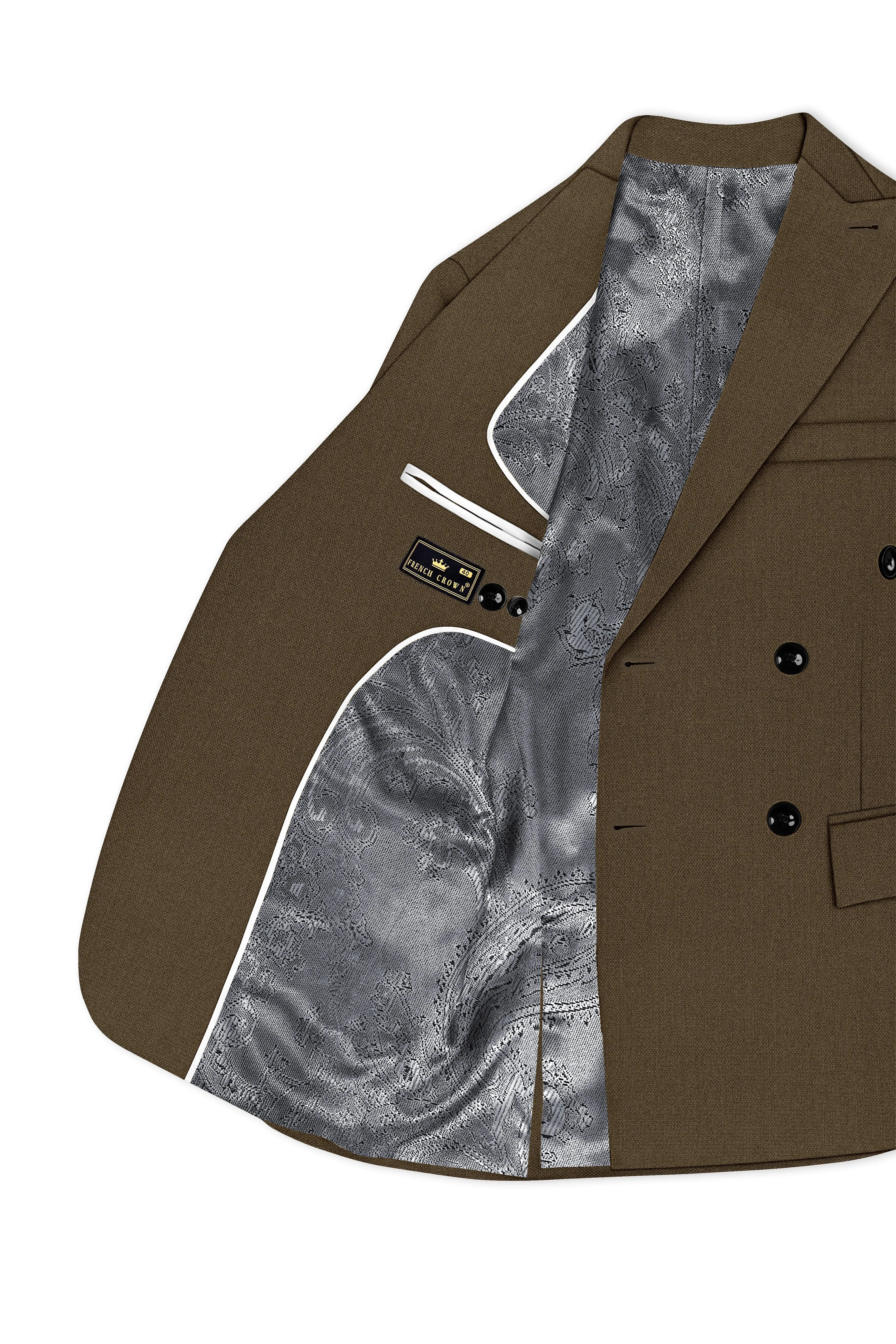 Vireo-Taupe Brown Diamond Textured Wool Rich Slight Stretch Double Breasted Blazer sold by French Crown product image thumbnail 5