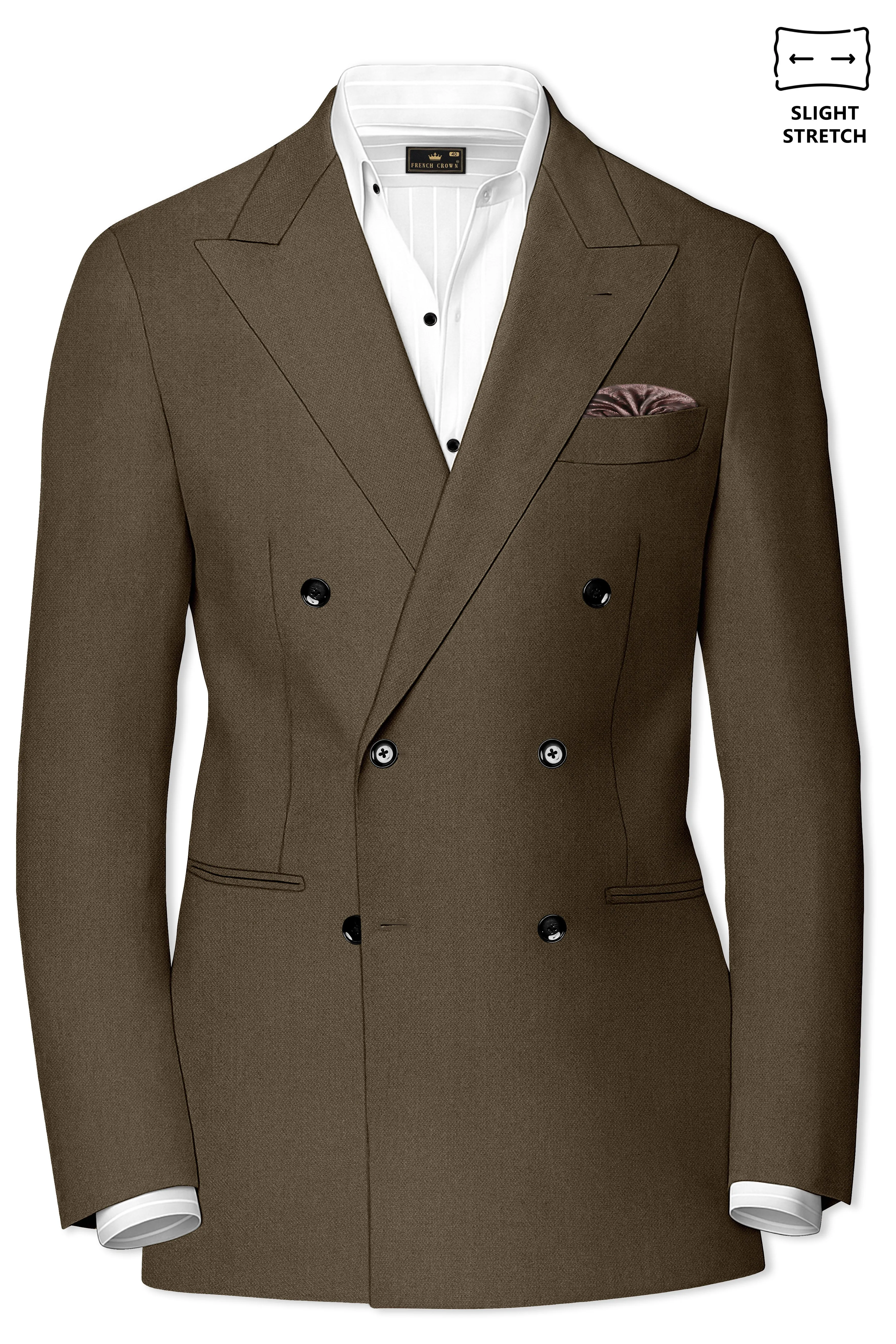 Vireo-Taupe Brown Diamond Textured Wool Rich Slight Stretch Double Breasted Blazer sold by French Crown product image thumbnail 2