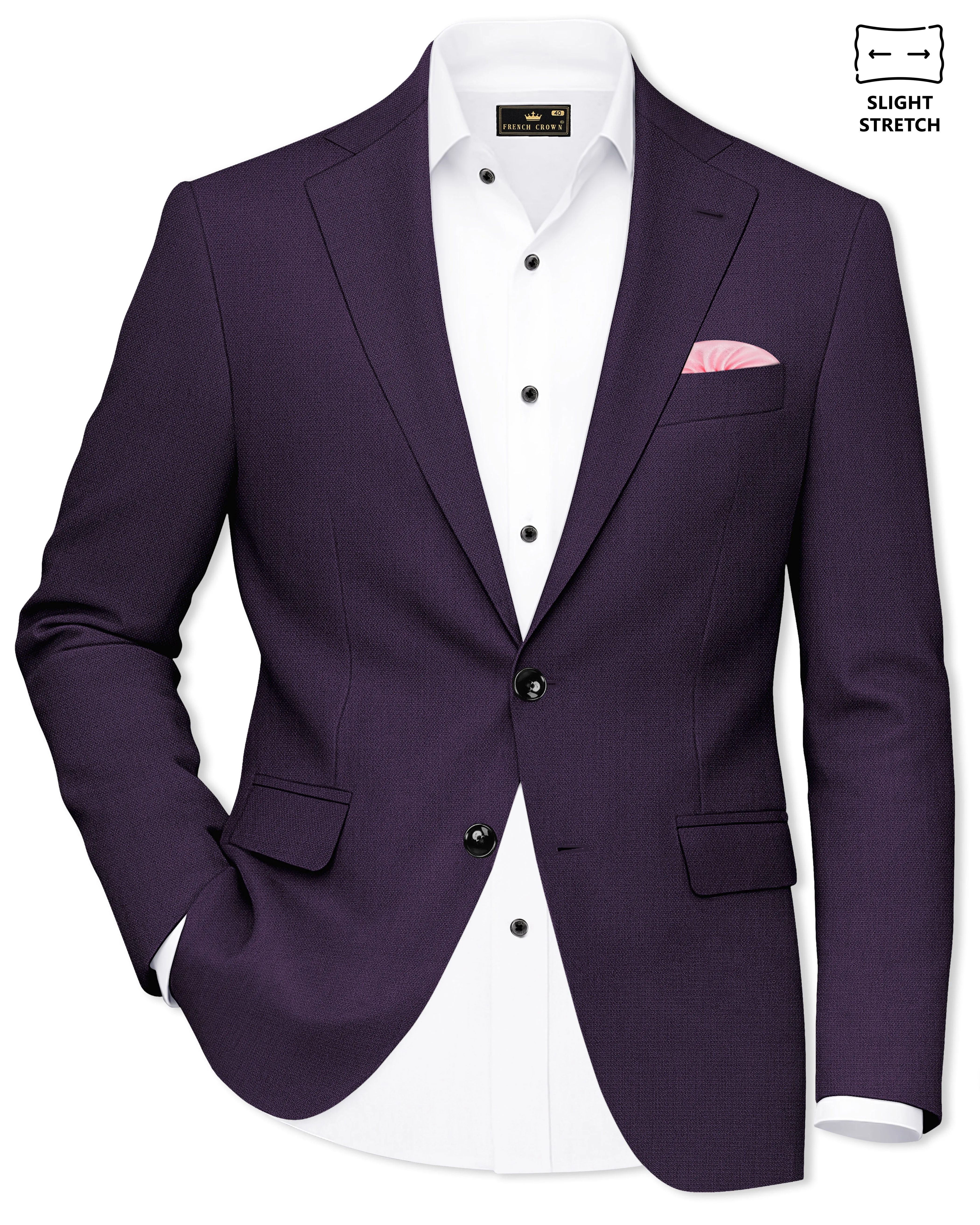 Opulent-Bastille Purple Diamond Textured Wool Rich Slight Stretch Single Breasted Blazer sold by French Crown