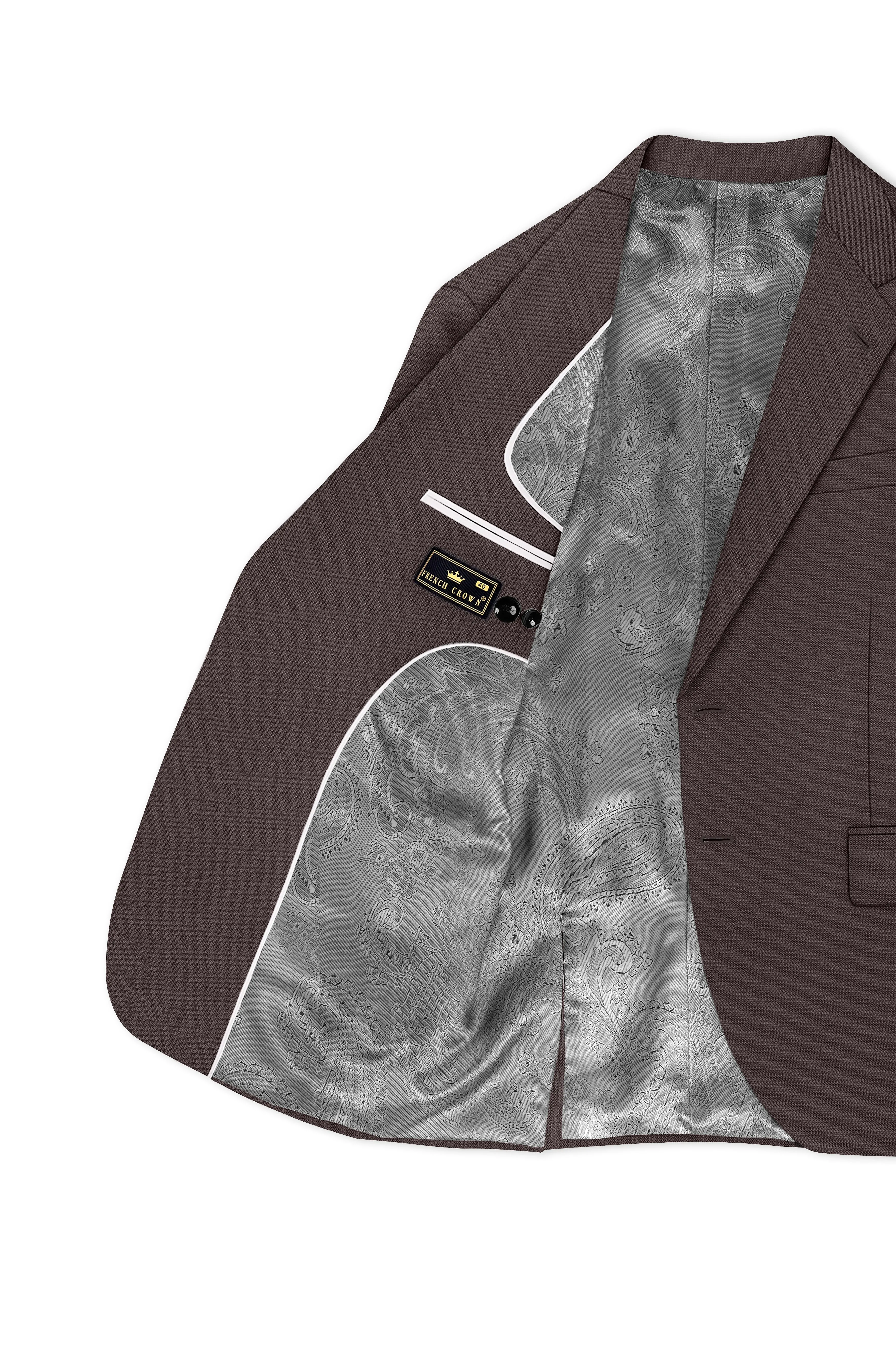 Estate-Fuscous Brown Diamond Textured Wool Rich Slight Stretch Single Breasted Blazer sold by French Crown product image thumbnail 5