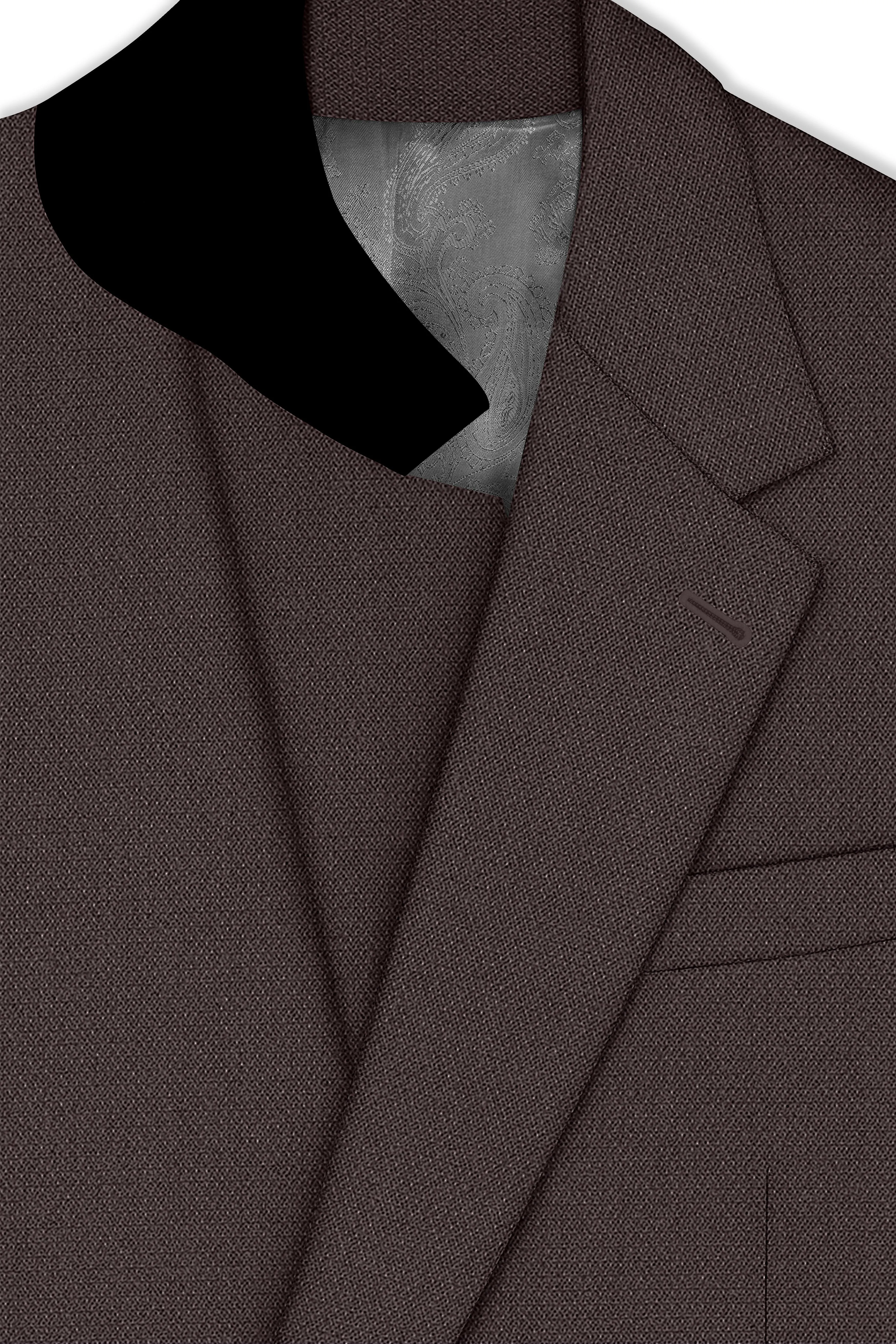 Estate-Fuscous Brown Diamond Textured Wool Rich Slight Stretch Single Breasted Blazer sold by French Crown product image thumbnail 4