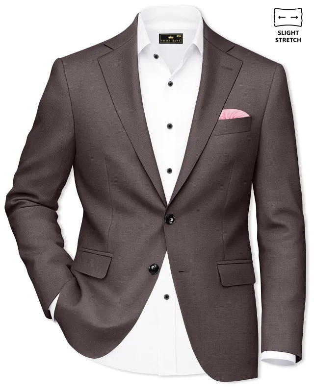 Estate-Fuscous Brown Diamond Textured Wool Rich Slight Stretch Single Breasted Blazer made by French Crown