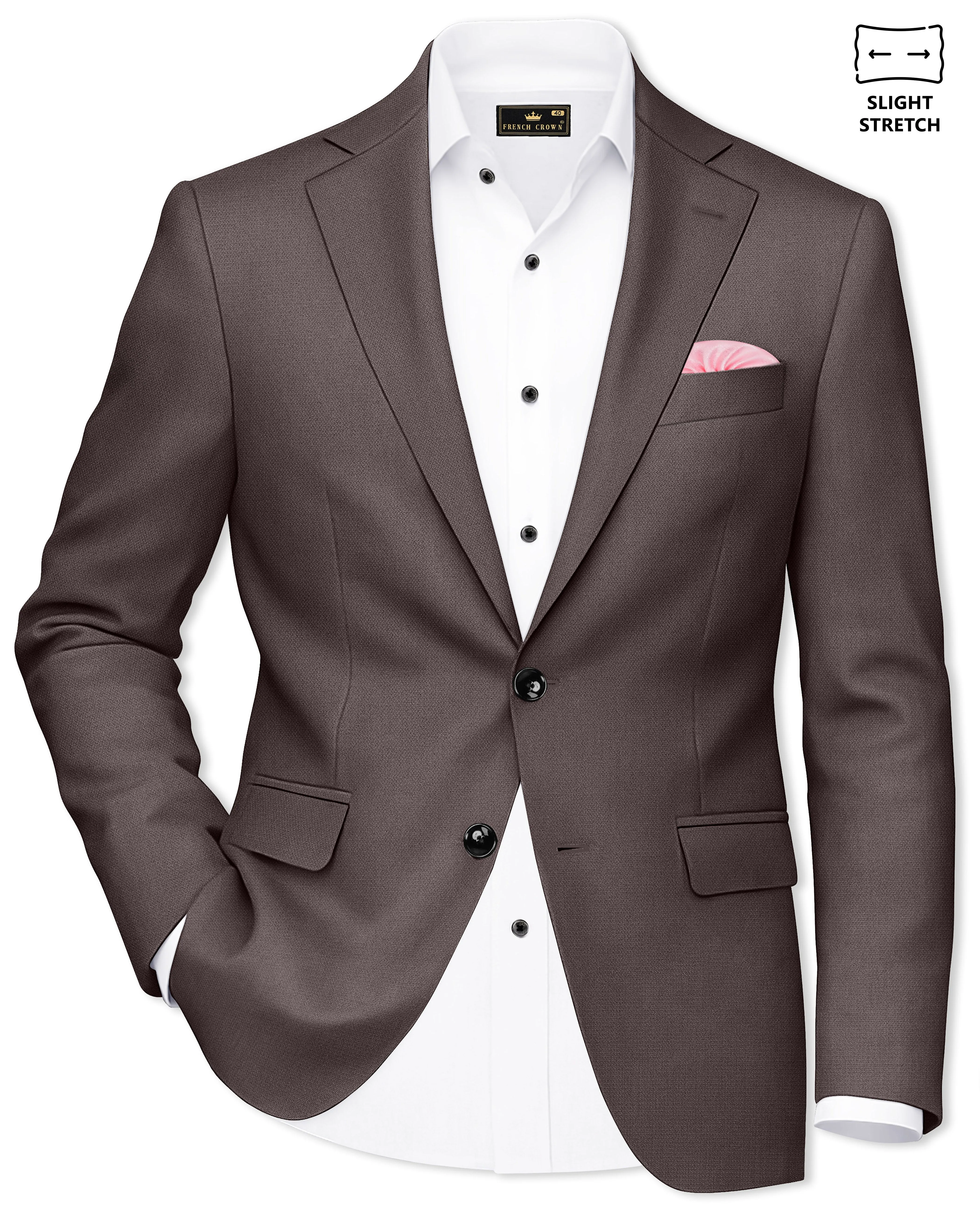 Estate-Fuscous Brown Diamond Textured Wool Rich Slight Stretch Single Breasted Blazer sold by French Crown