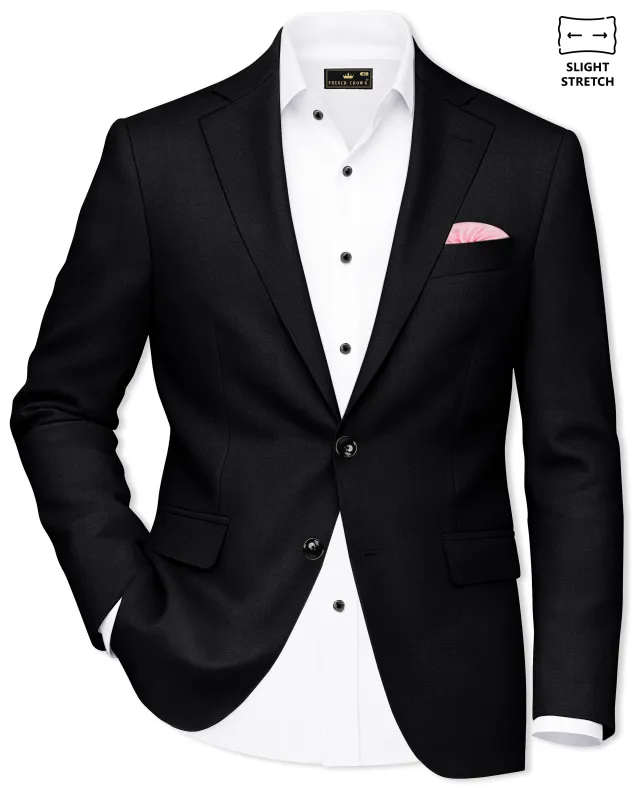 Regal-Jade Black Diamond Textured Wool Rich Slight Stretch Single Breasted Blazer made by French Crown