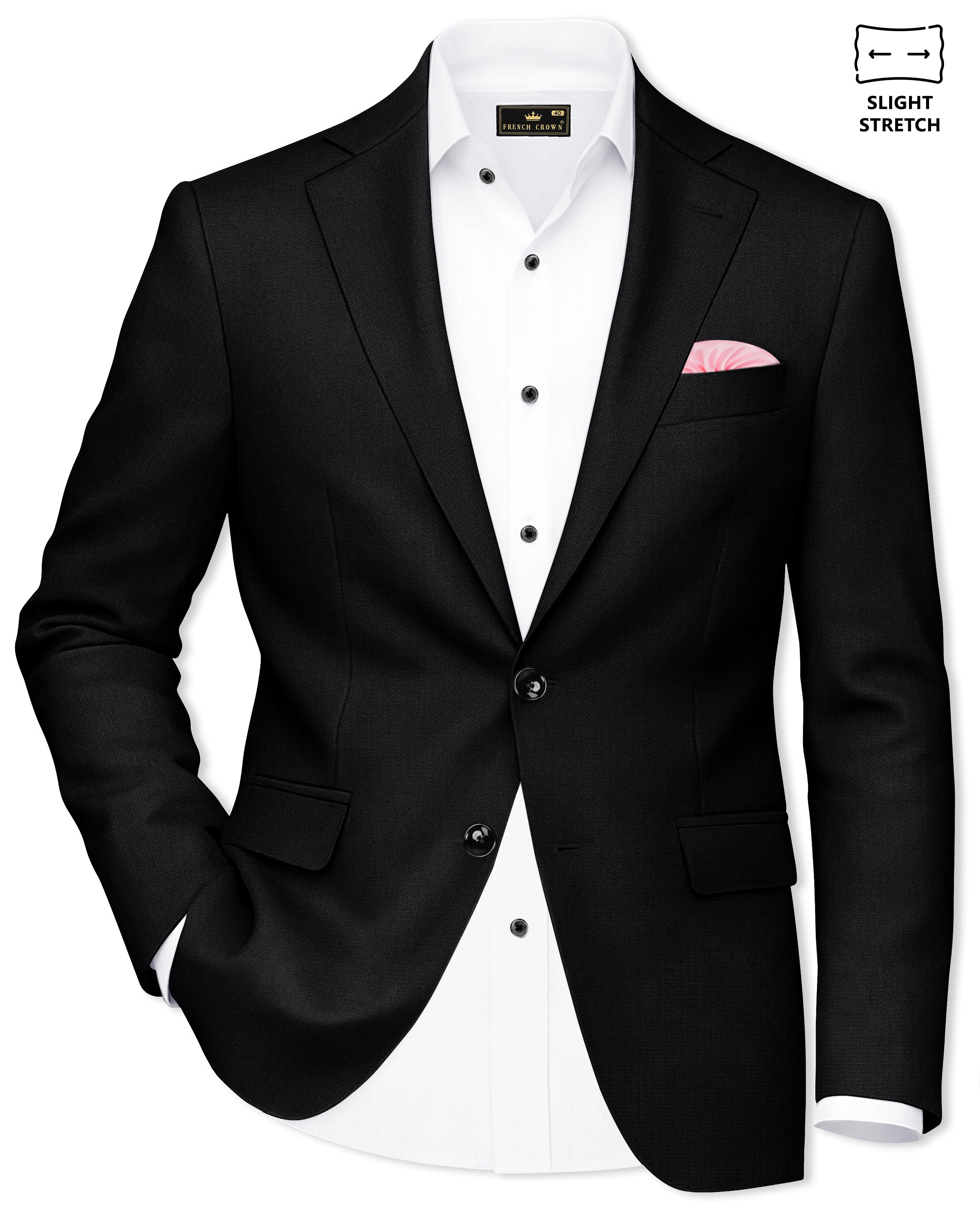 Regal-Jade Black Diamond Textured Wool Rich Slight Stretch Single Breasted Blazer sold by French Crown