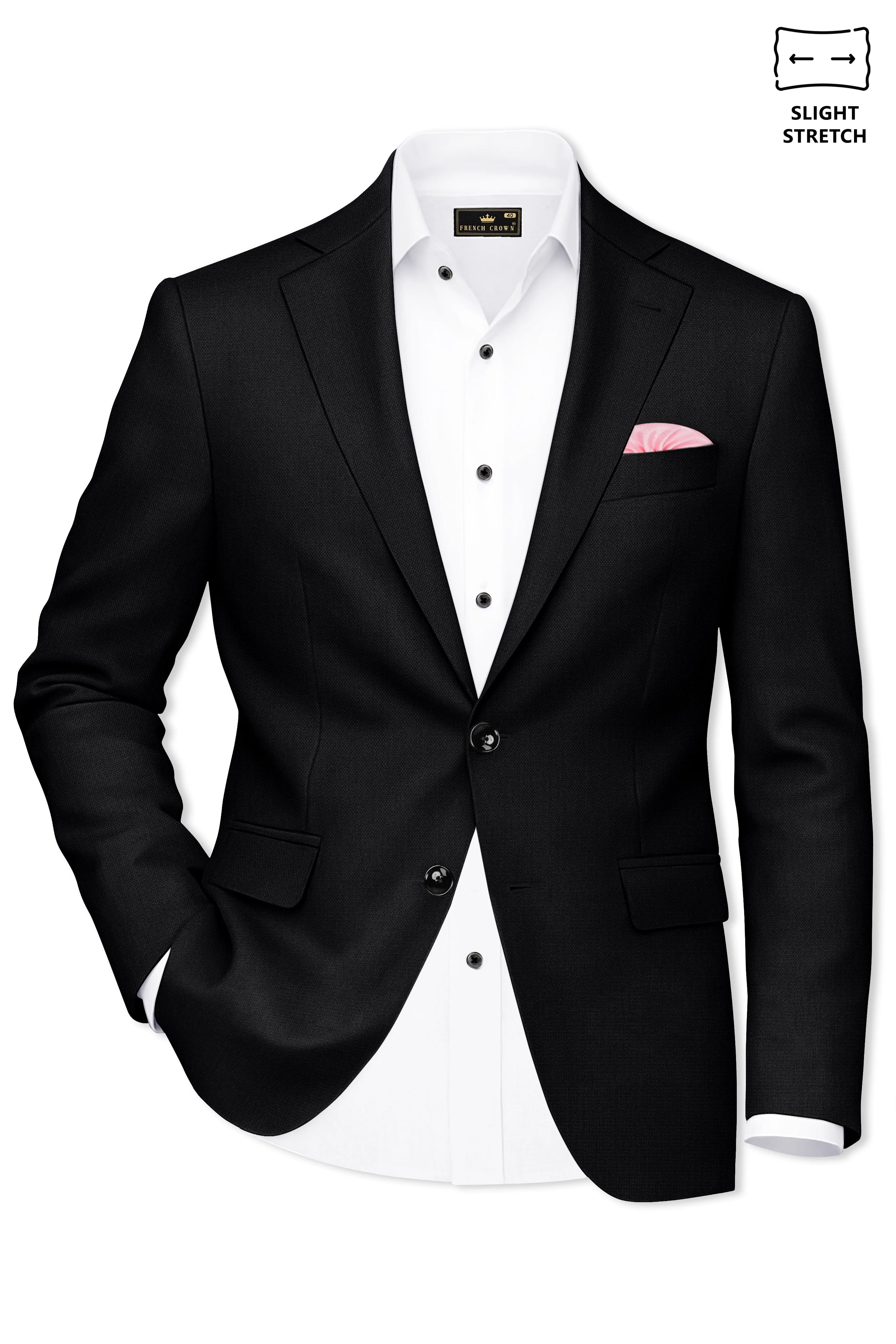 Regal-Jade Black Diamond Textured Wool Rich Slight Stretch Single Breasted Blazer sold by French Crown product image thumbnail 2