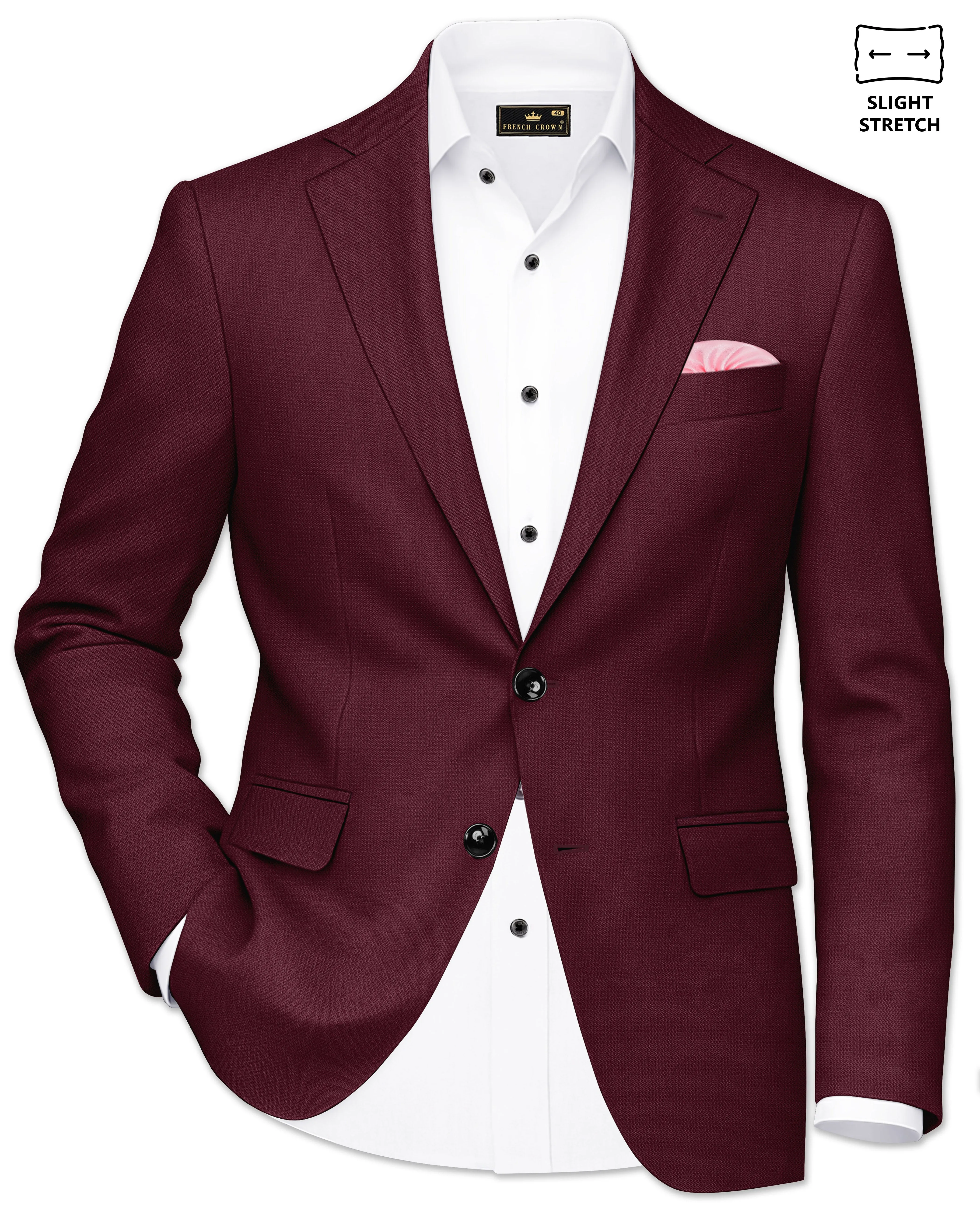 Imperial-Crater Maroon Diamond Textured Wool Rich Slight Stretch Single Breasted Blazer sold by French Crown