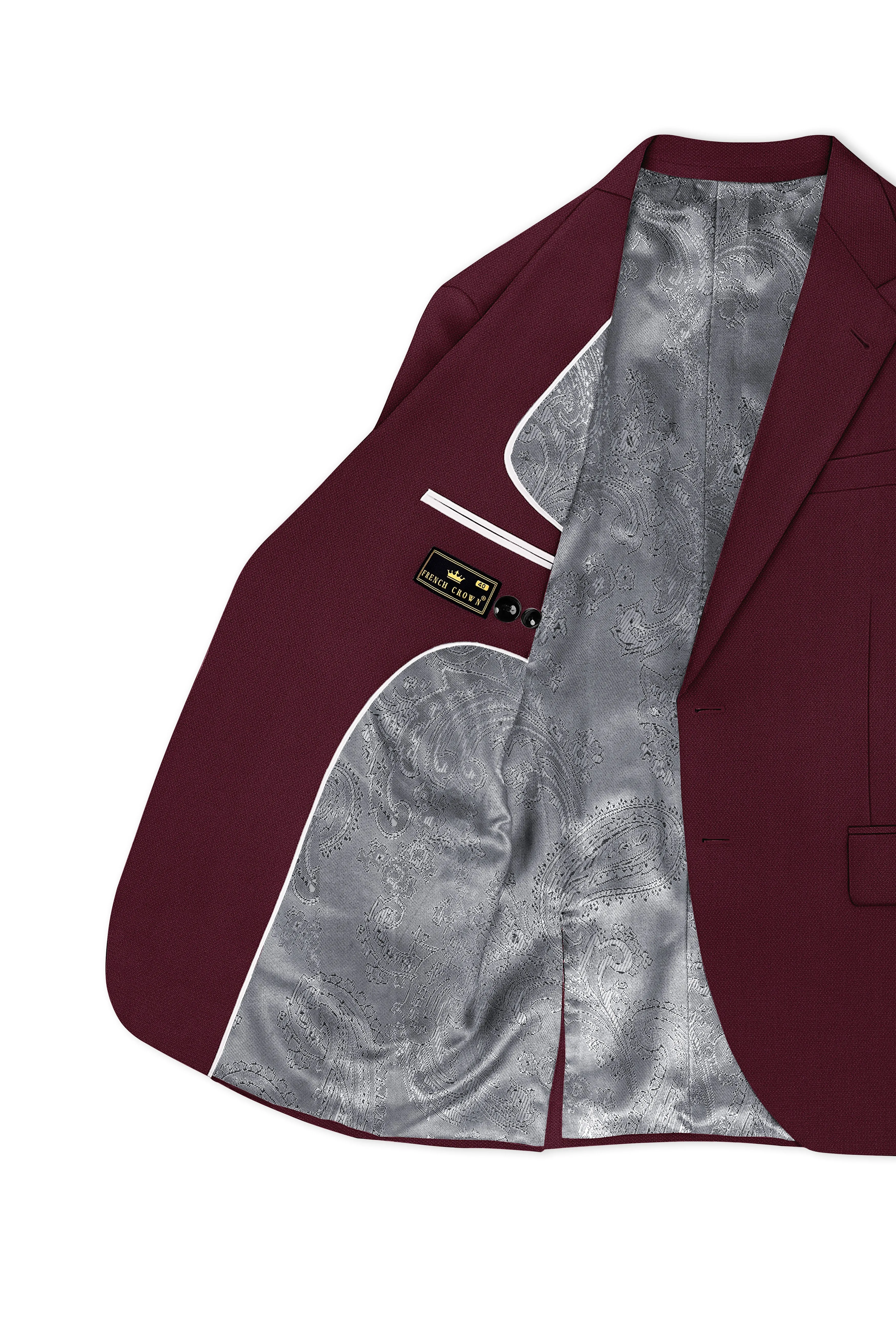 Imperial-Crater Maroon Diamond Textured Wool Rich Slight Stretch Single Breasted Blazer sold by French Crown product image thumbnail 5