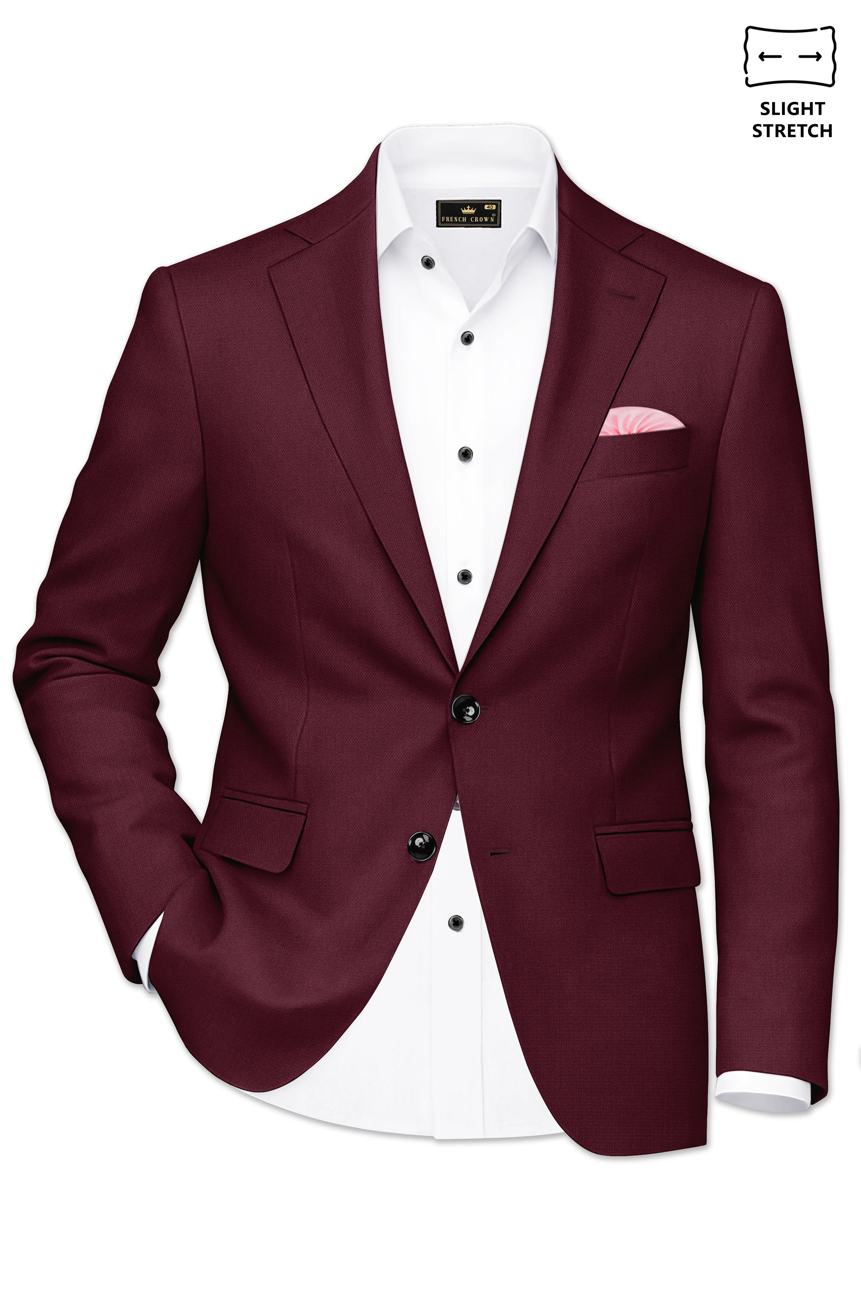 Imperial-Crater Maroon Diamond Textured Wool Rich Slight Stretch Single Breasted Blazer sold by French Crown product image thumbnail 2