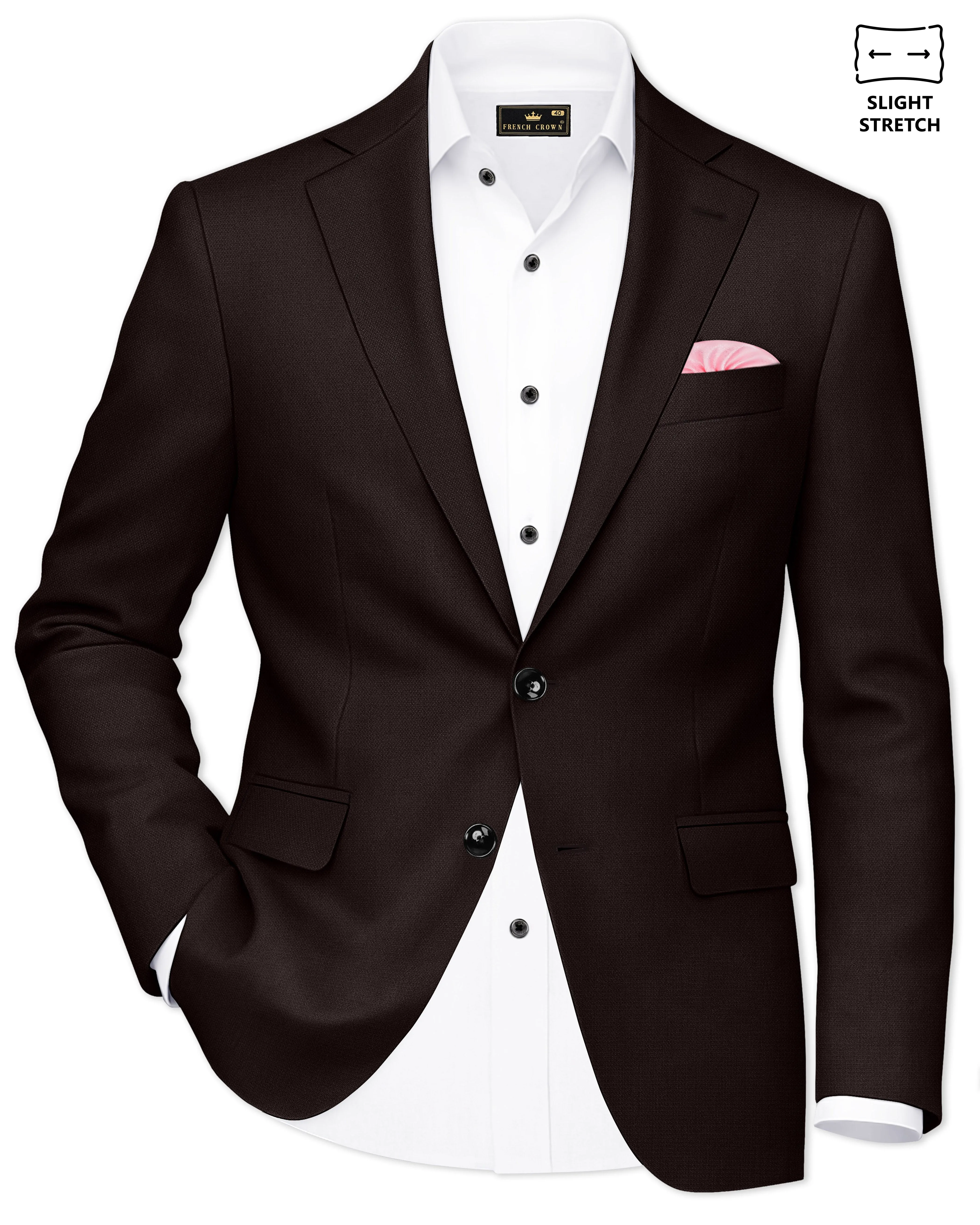 Hampton-Gondola Brown Diamond Textured Wool Rich Slight Stretch Single Breasted Blazer sold by French Crown