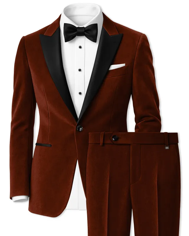 Eldor-Van Cleef Brown Velvet Peak Lapel Tuxedo Suit made by French Crown