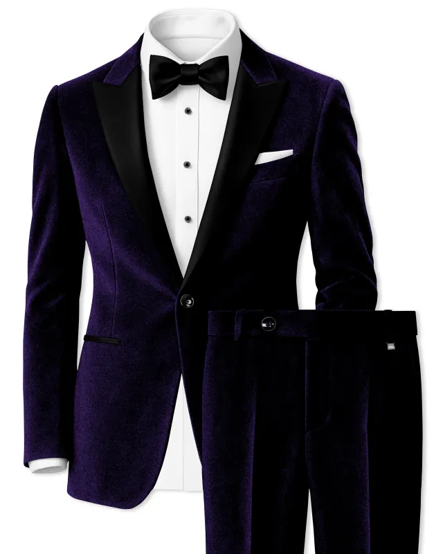 Virelle-Russian Purple Velvet Peak Lapel Tuxedo Suit made by French Crown