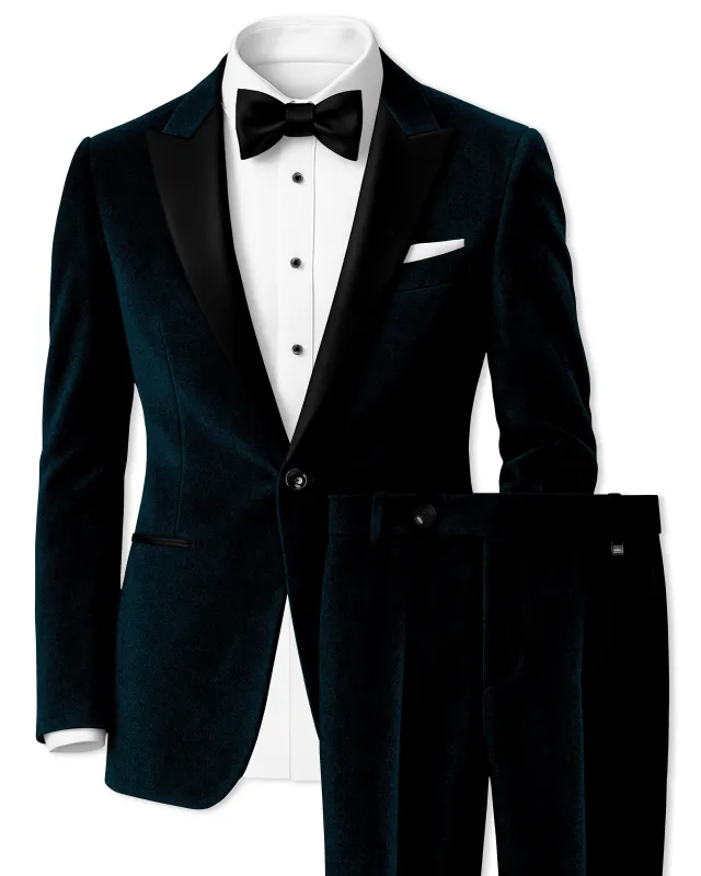 Rogue-Jaguar Blue Velvet Peak Lapel Tuxedo Suit made by French Crown