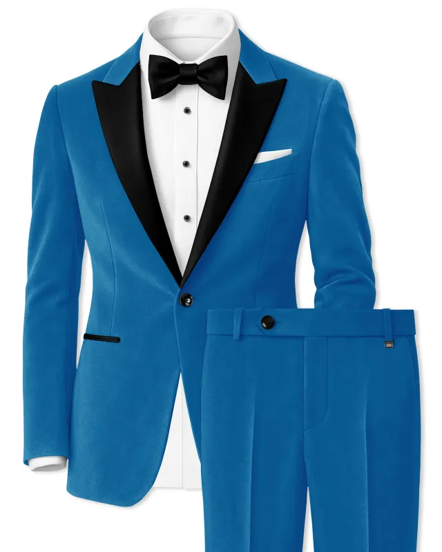 Orvian-Venice Blue Velvet Peak Lapel Tuxedo Suit made by French Crown