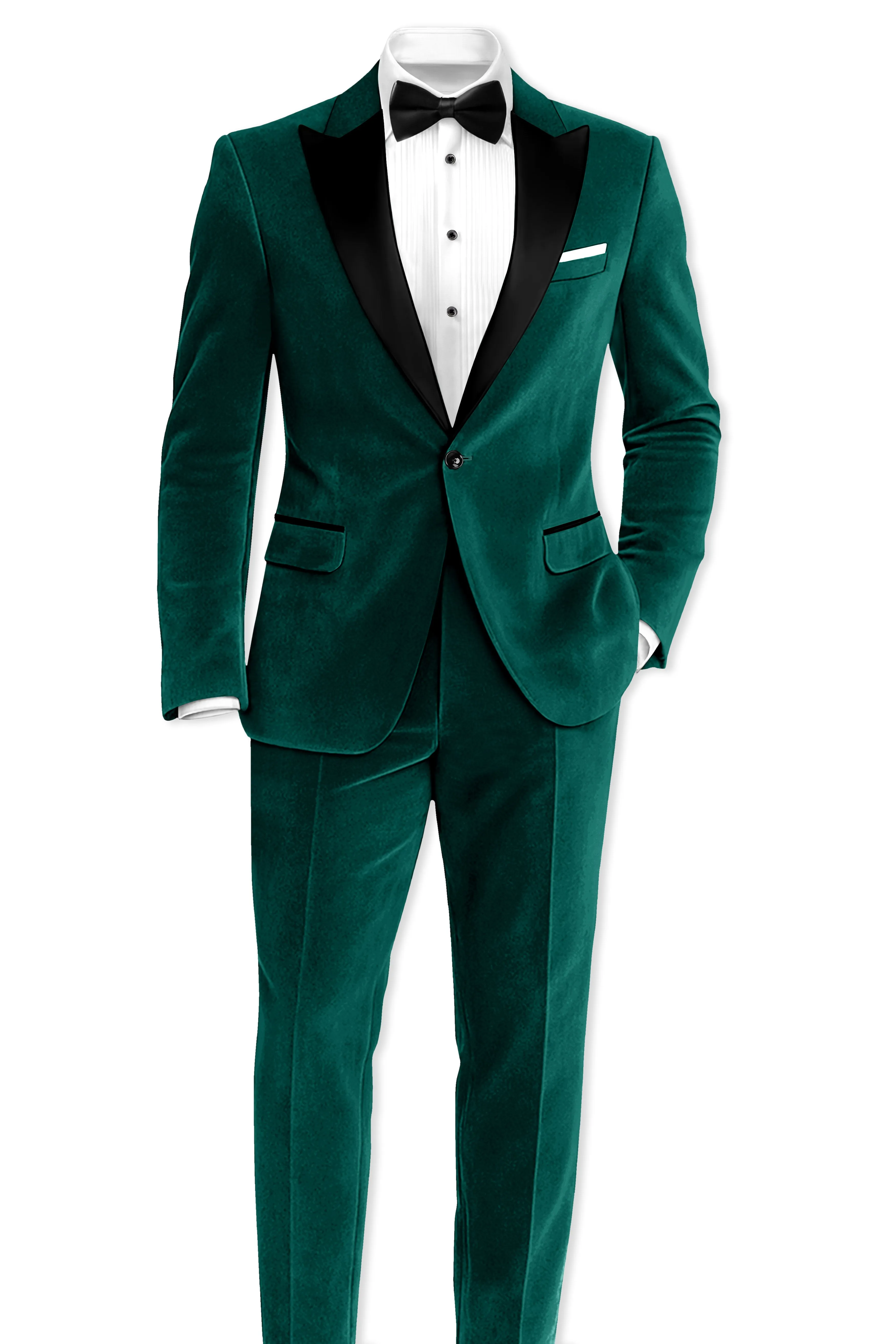 Lagoon-Teal Green Velvet Peak Lapel Tuxedo Suit sold by French Crown product image thumbnail 4