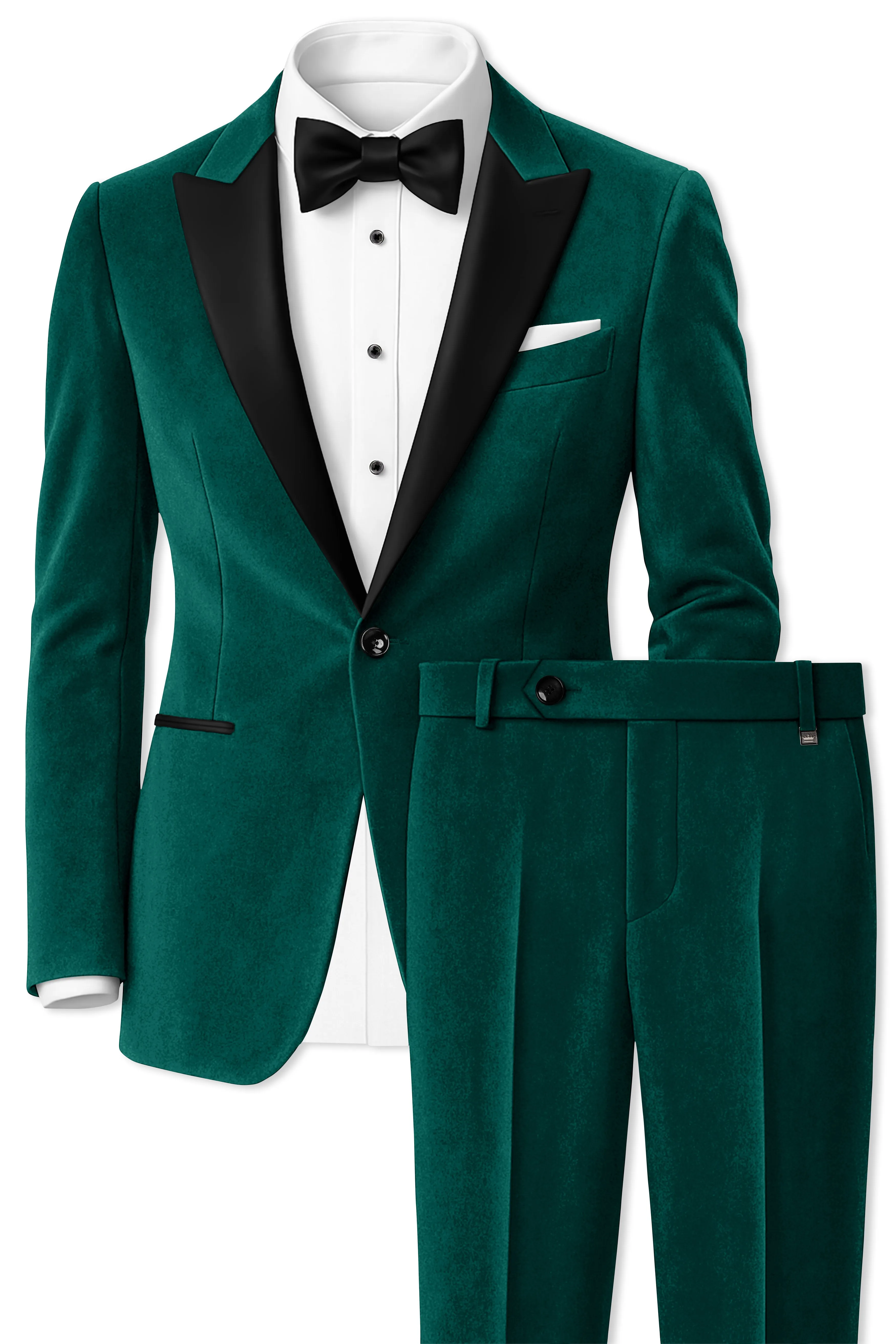 Lagoon-Teal Green Velvet Peak Lapel Tuxedo Suit sold by French Crown product image thumbnail 2