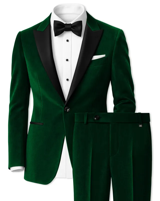 Aurel-Burnham Green Velvet Peak Lapel Tuxedo Suit made by French Crown