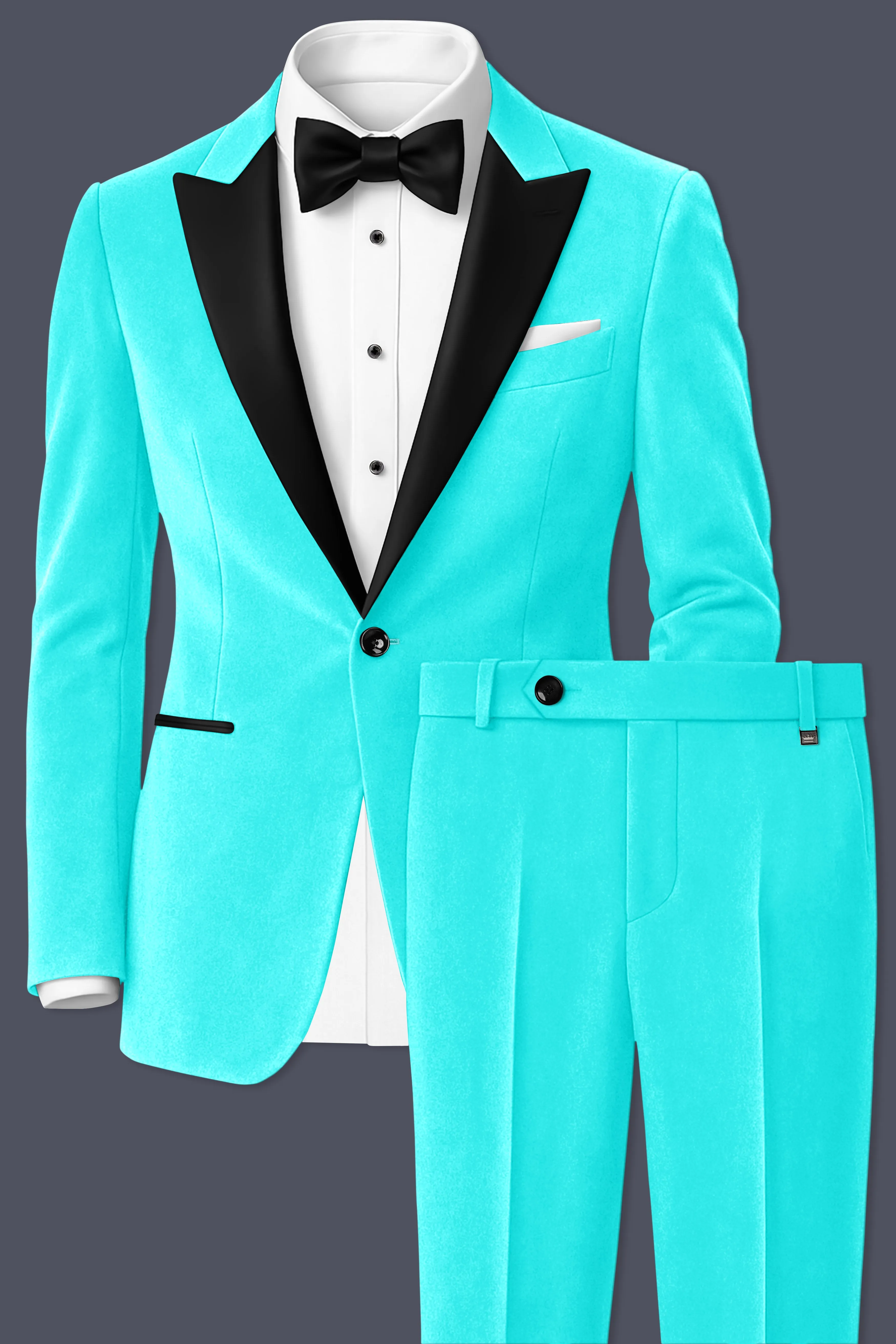 Sovereign-Turquoise Blue Velvet Peak Lapel Tuxedo Suit sold by French Crown product image thumbnail 2