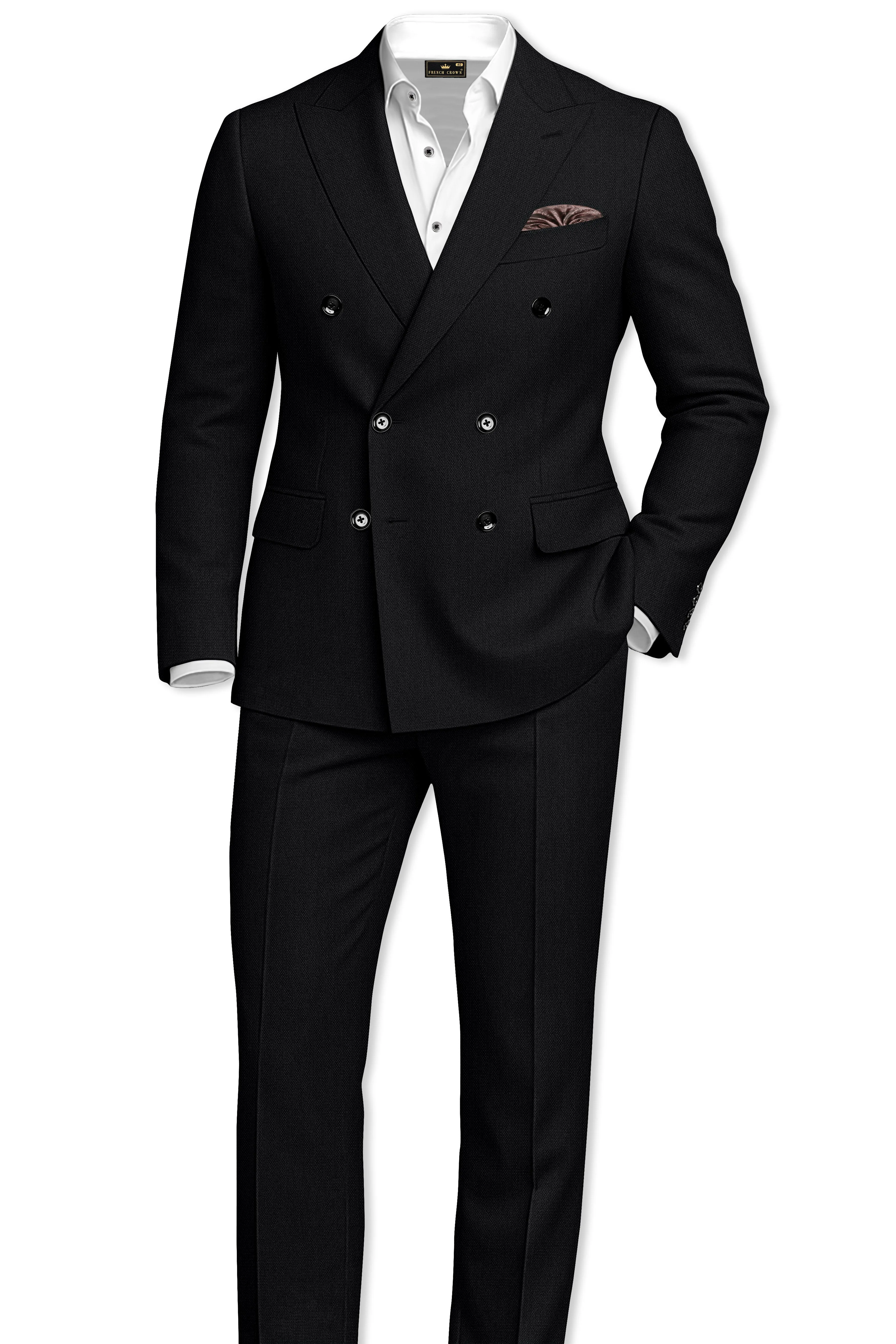 Regal-Jade Black Diamond Textured Wool Rich Slight Stretch Double Breasted Suit sold by French Crown product image thumbnail 4