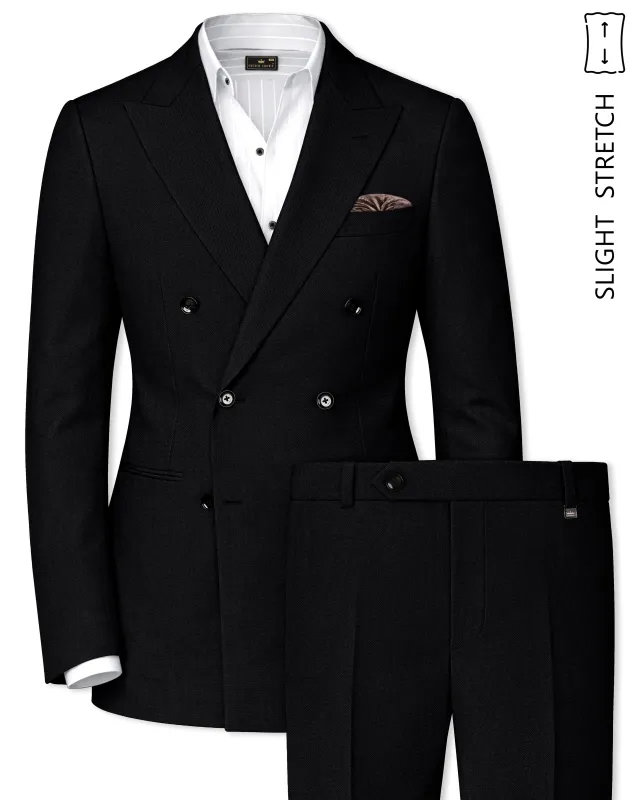 Regal-Jade Black Diamond Textured Wool Rich Slight Stretch Double Breasted Suit made by French Crown