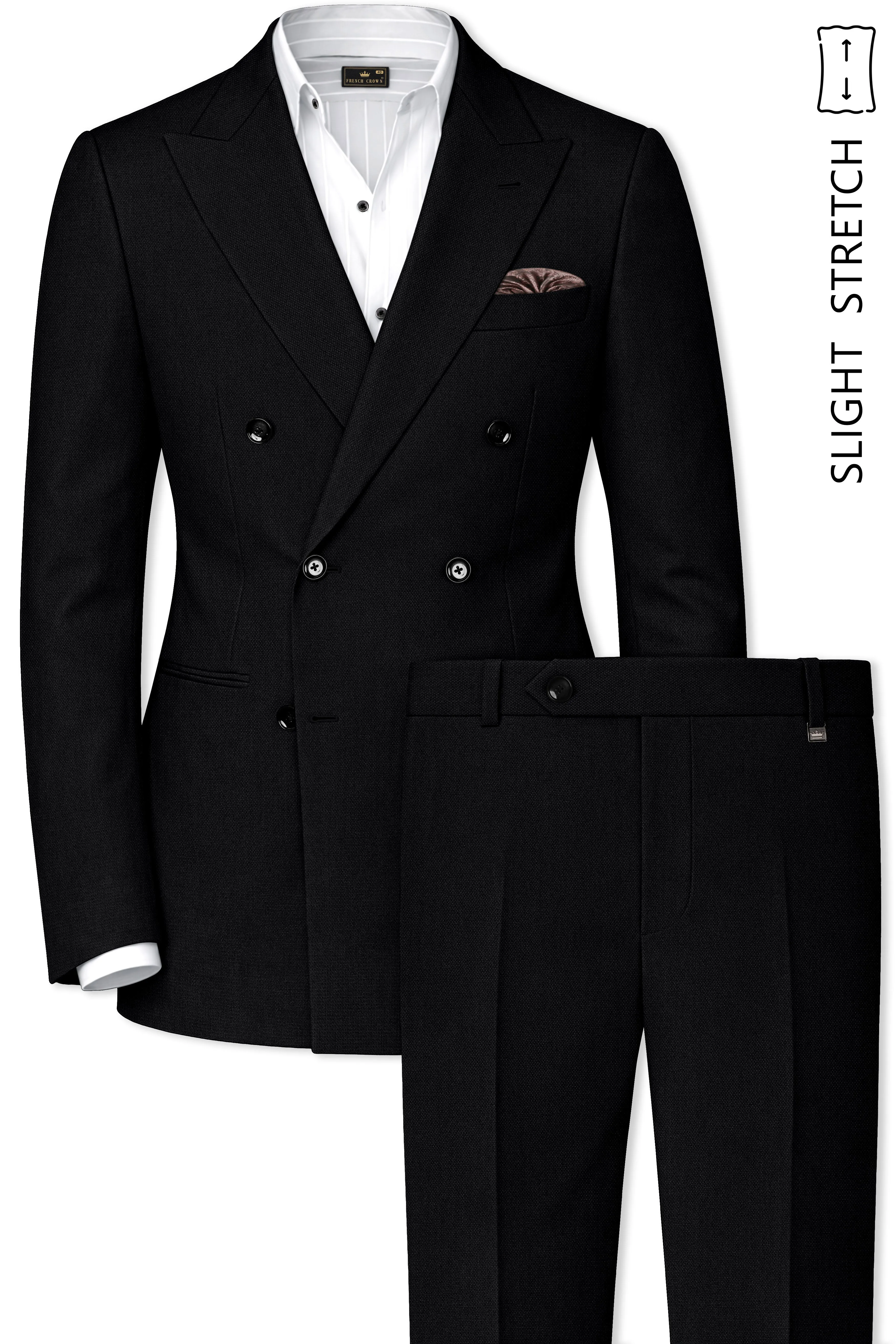 Regal-Jade Black Diamond Textured Wool Rich Slight Stretch Double Breasted Suit sold by French Crown product image thumbnail 2